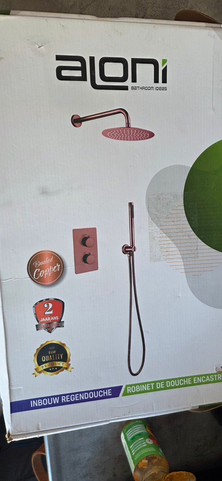 Inbouw regendouche kop en stang - Geborsteld Koper, Ophalen of Verzenden, Nieuw, Koper, Douche