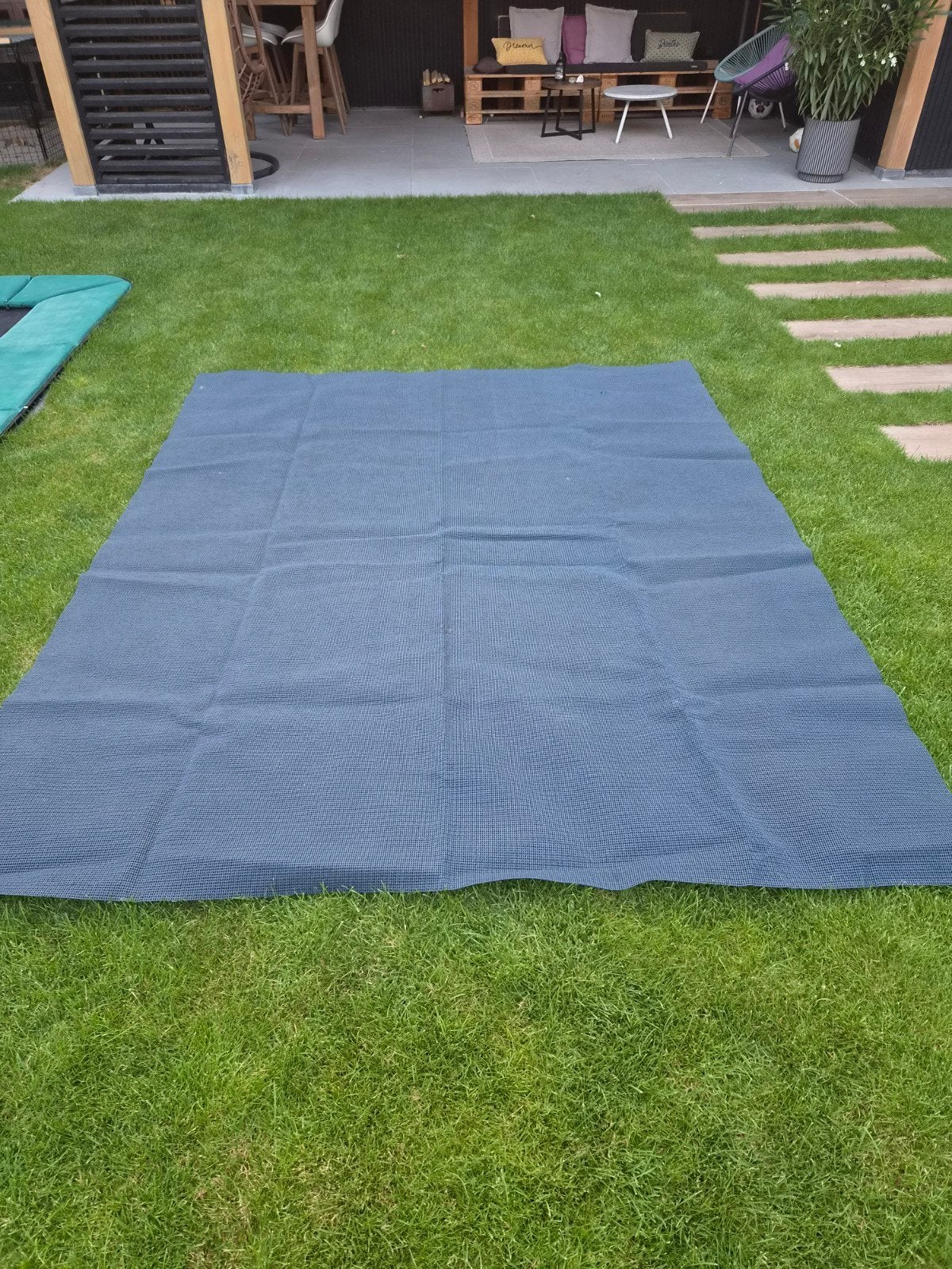 Donkerblauw tenttapijt / vloerkleed 196x245cm zanddoorlatend, Ophalen, Gebruikt