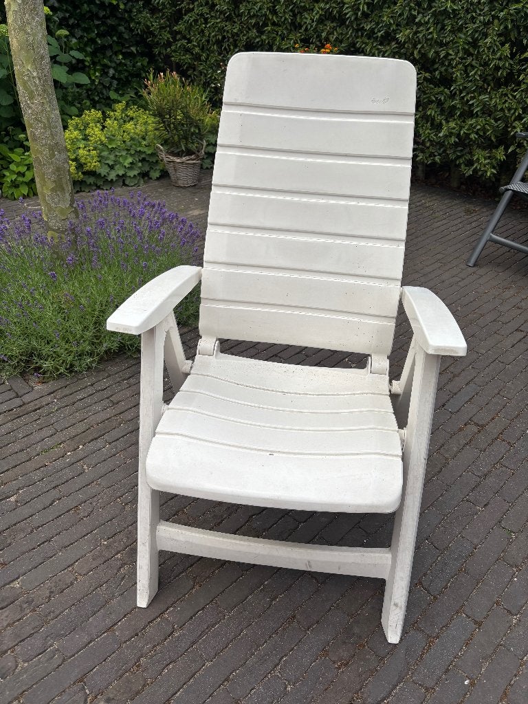 Witte tuinstoelen, Tuin en Terras, Ophalen, Gebruikt, Kunststof, Verstelbaar
