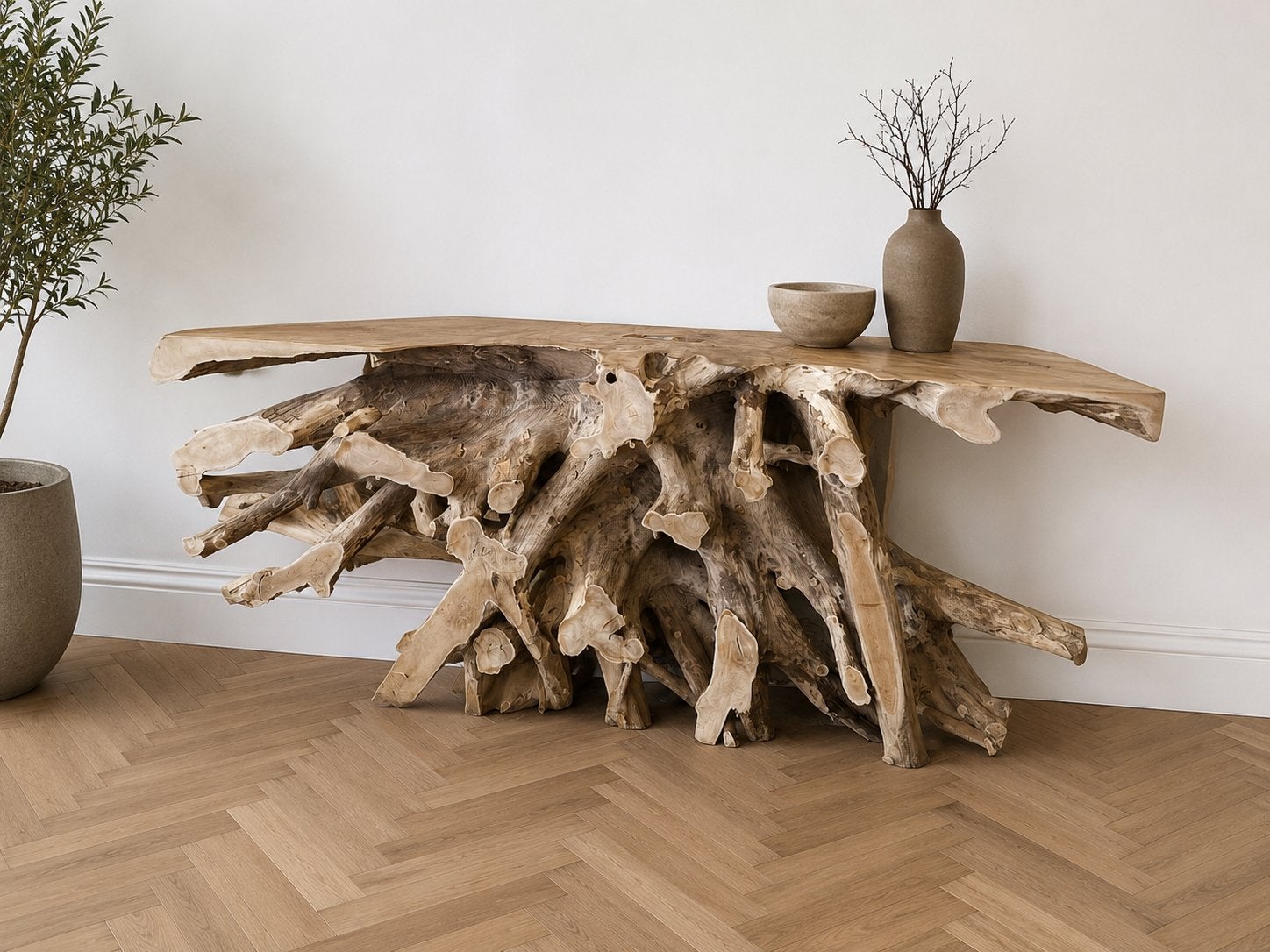 Teak sidetables van 200cm