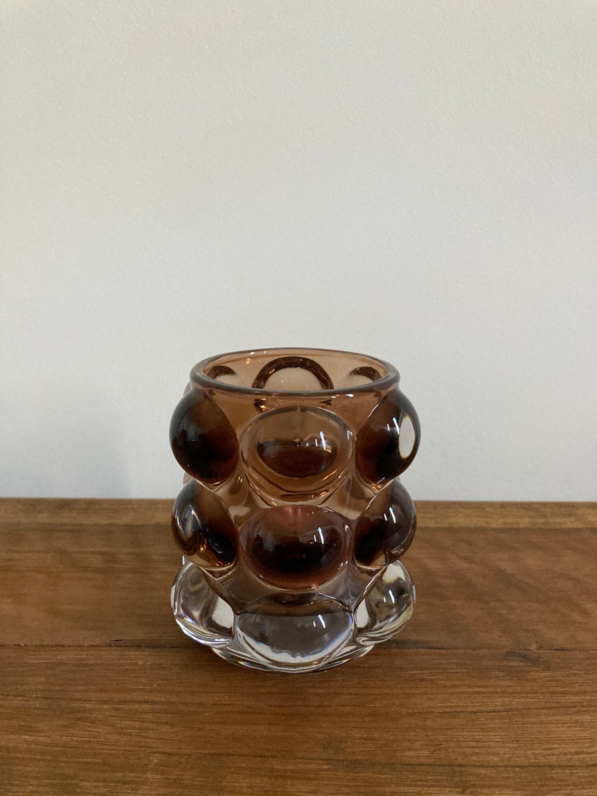 Kandelaar PTMD  Waxinelichthouder glas bruin., 9 cm, Bruin, Waxinelichthouder, Ophalen of Verzenden