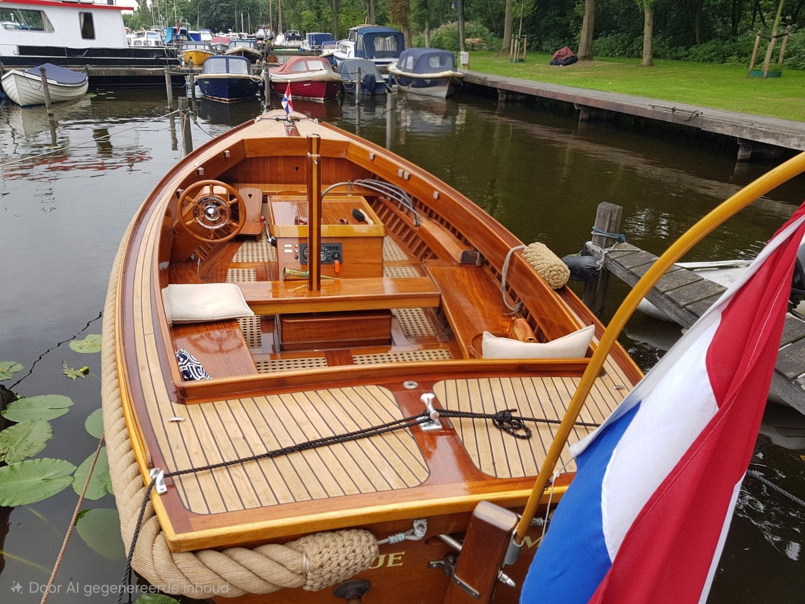 Mahoniehouten vlet (Scherpel) 7.20  strak in de lak, Ophalen, Gebruikt, Binnenboordmotor, Diesel