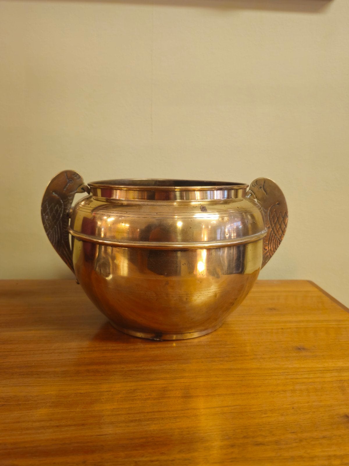 Vintage Papagaai Bloempot Plantenbak Messing  Koper, Rond, Binnen, Ophalen of Verzenden, Nvt