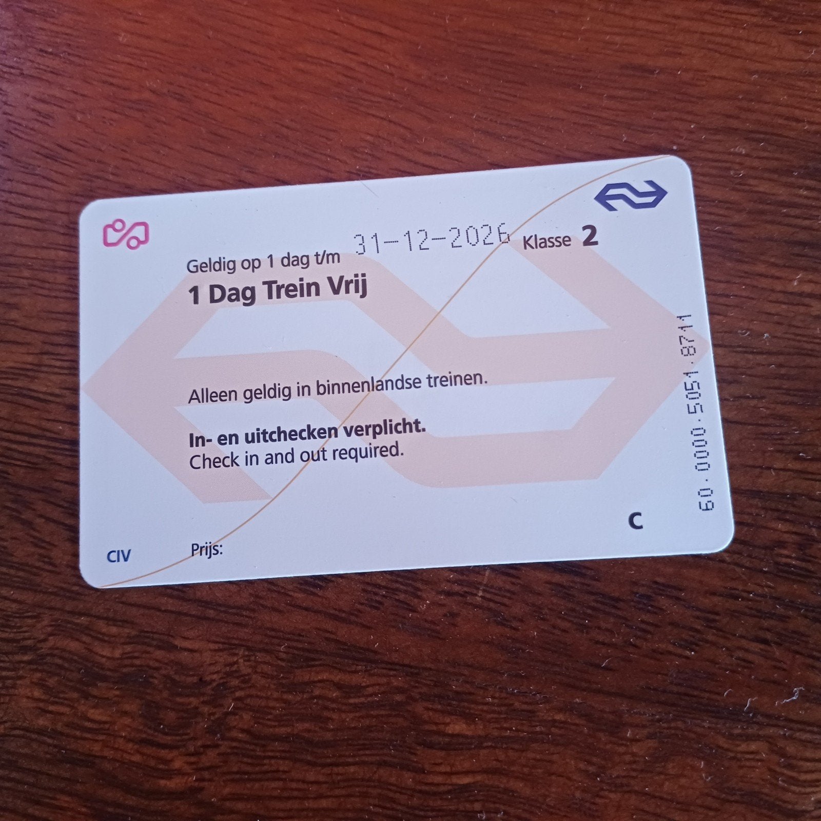 Dag vrij reizen treinkaart, Eén persoon, Trein, Algemeen kaartje