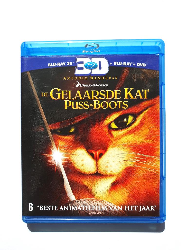 De Gelaarsde Kat 3D + 2D (2 disc), Cd's en Dvd's, Blu-ray, Zo goed als nieuw, Tekenfilms en Animatie, 3D, Ophalen of Verzenden