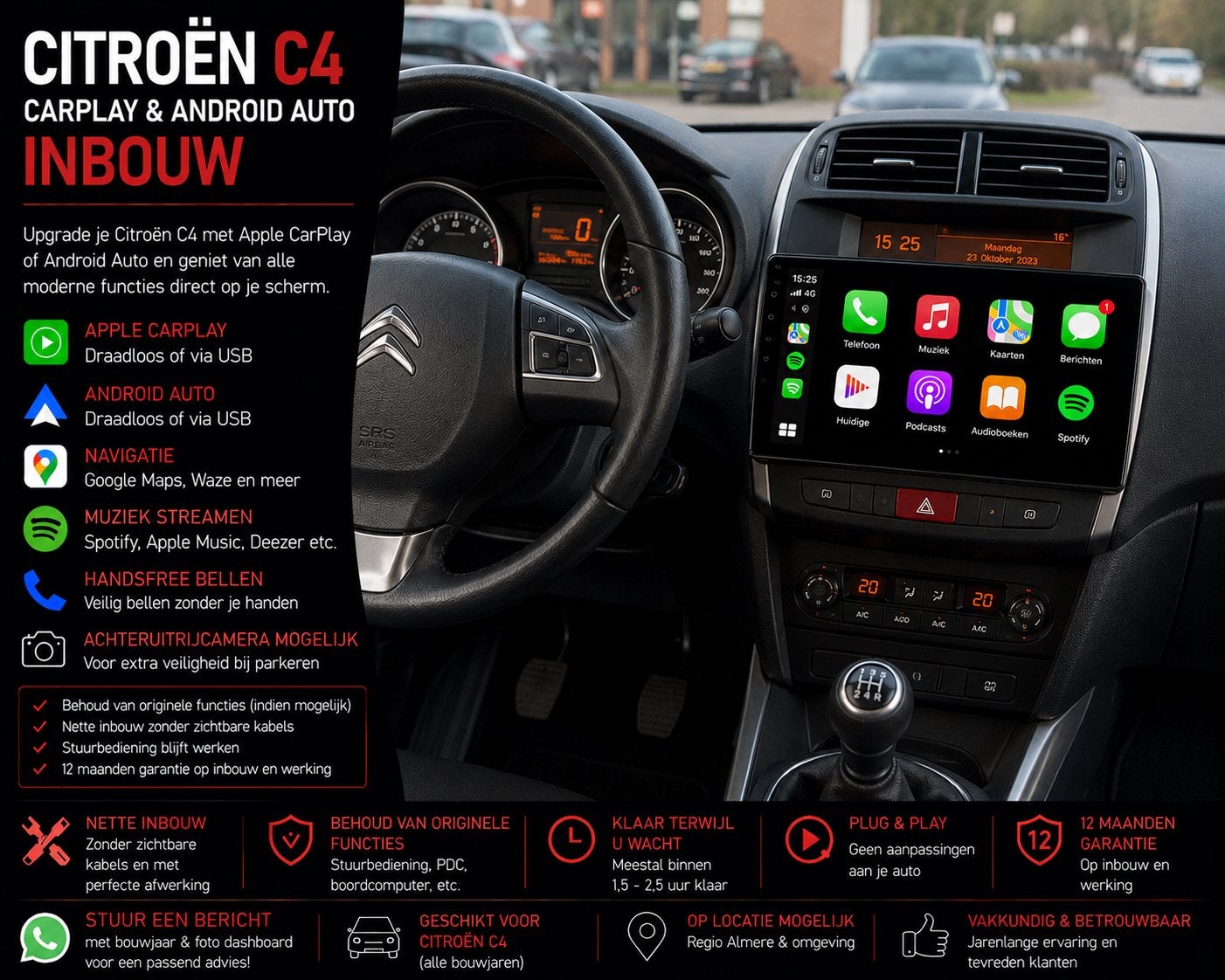 Citroën C4 CarPlay & Android Auto Inbouw, Auto diversen, Autoradio's, Nieuw, Ophalen