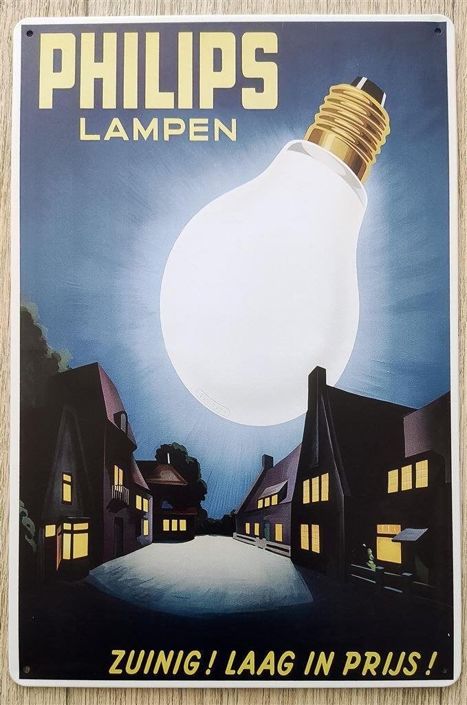 PHILIPS Lampen Retro Reclame Deco Metalen Wandbord, Verzenden, Nieuw