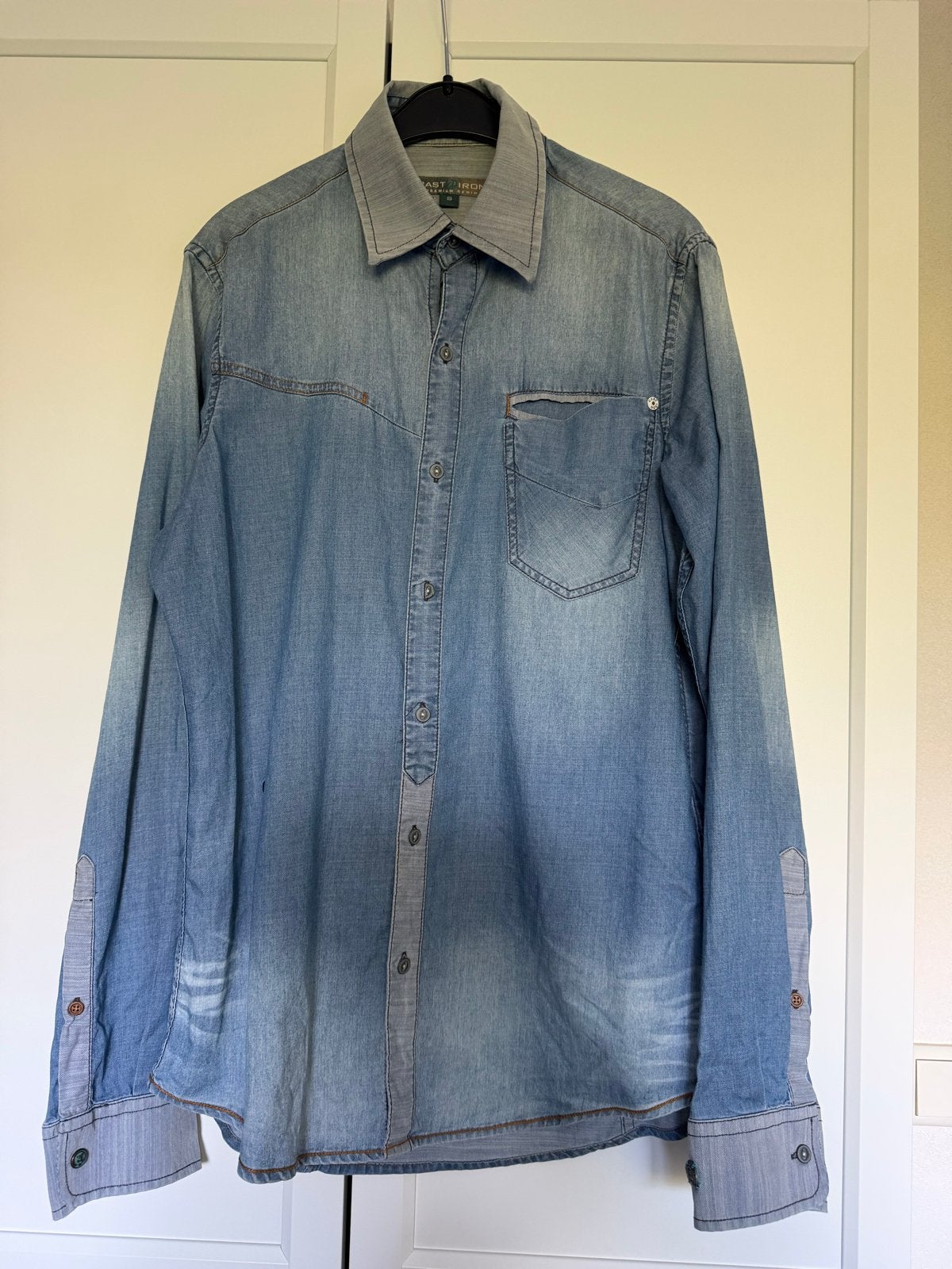 Cast Iron Premium Denim spijkerblouse - Maat S, Ophalen of Verzenden, Gedragen, Blauw, Halswijdte 38 (S) of kleiner