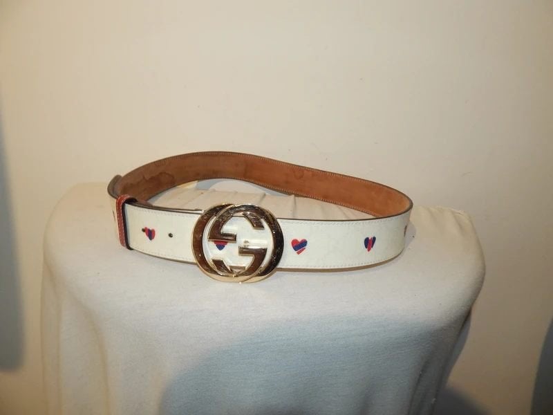 Gucci leren monogram riem merk buckle hartjes print, 100 cm of meer, Verzenden, Tailleriem, Gucci