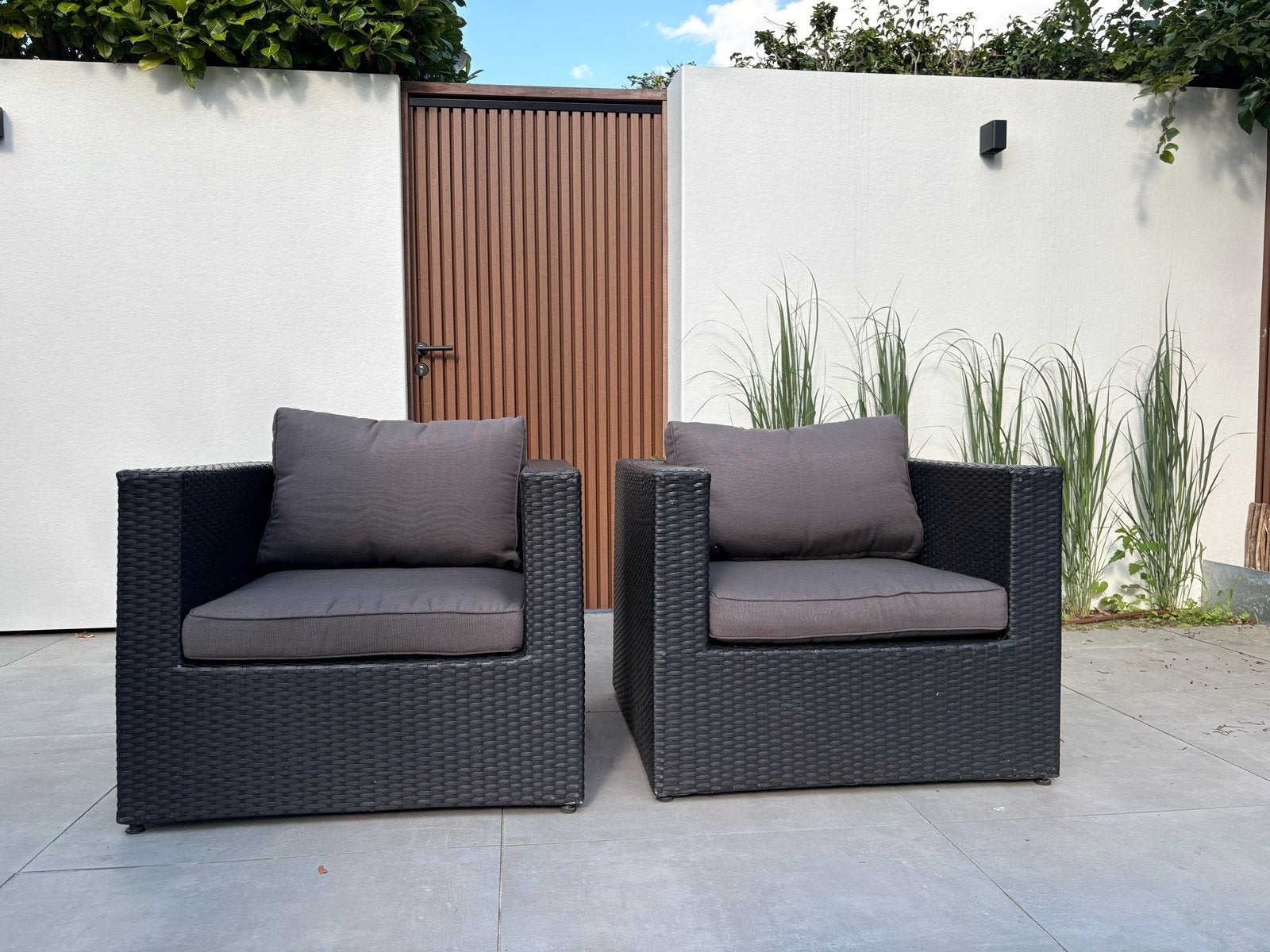 2x Royal Patio Wicker Tuinstoel met Kussens, Tuin en Terras, Gebruikt, Loungeset, Wicker, Stoel