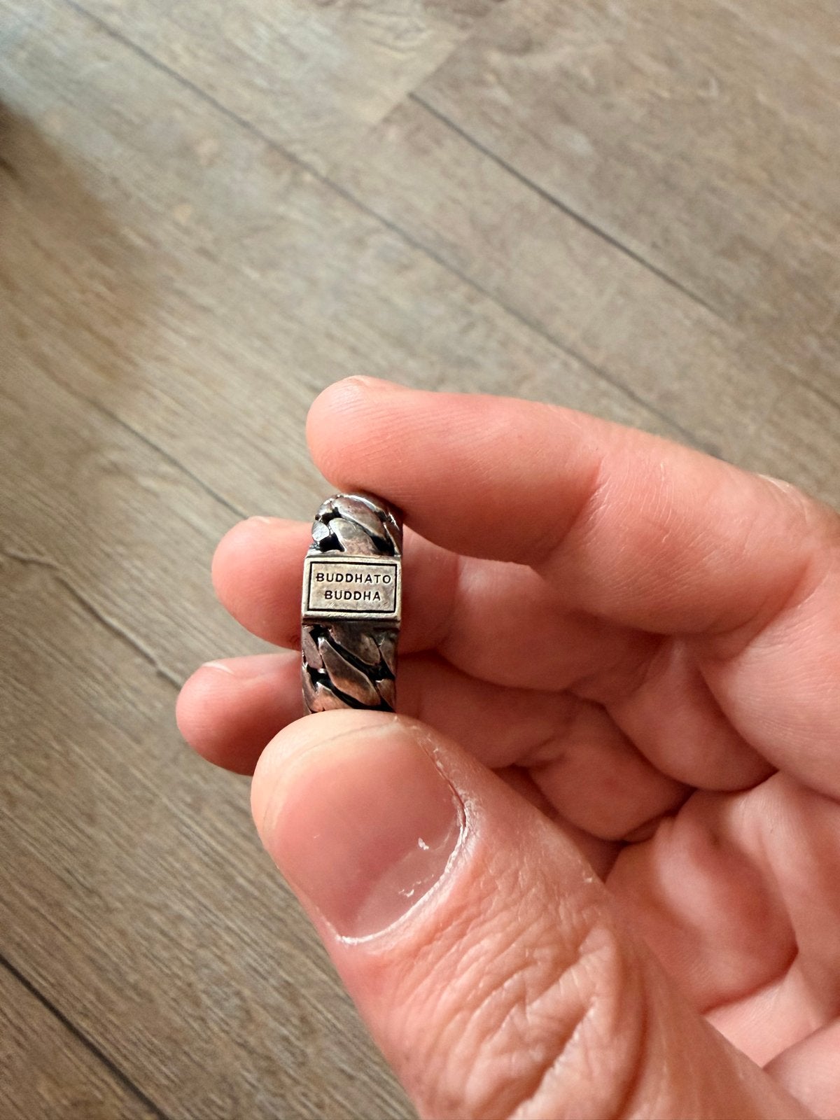 Buddha to Buddha ring, zilveren schakelring, 19 tot 20, Ophalen of Verzenden, Zo goed als nieuw, Dame of Heer