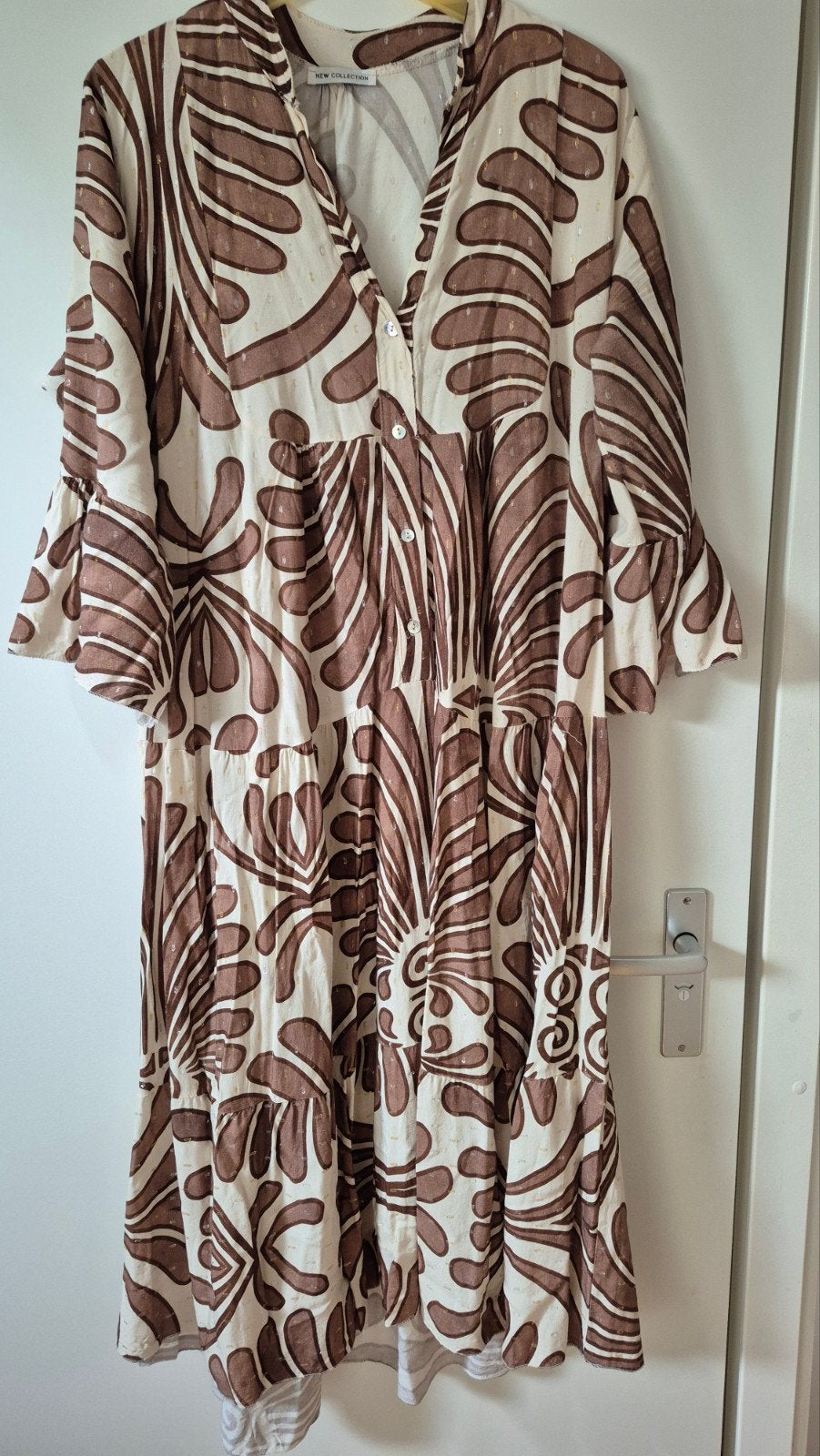 Prachtige Bruin/beige jurk mt 52 zgan, Ophalen of Verzenden, Zo goed als nieuw, Beige, Jurk