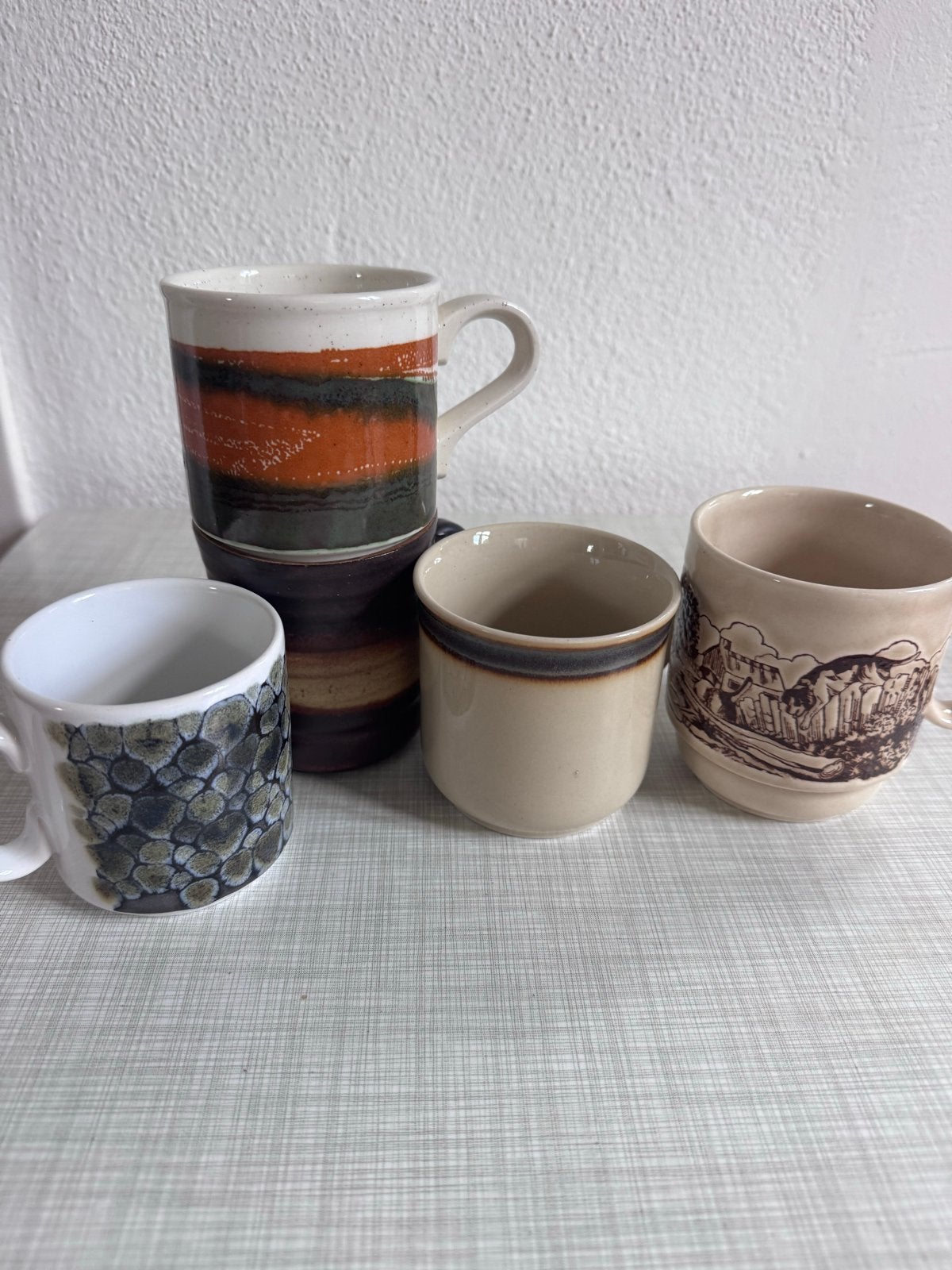 Set van 5 vintage mokken, diverse stijlen en merken, Gebruikt, Overige merken, Keramiek, Vintage