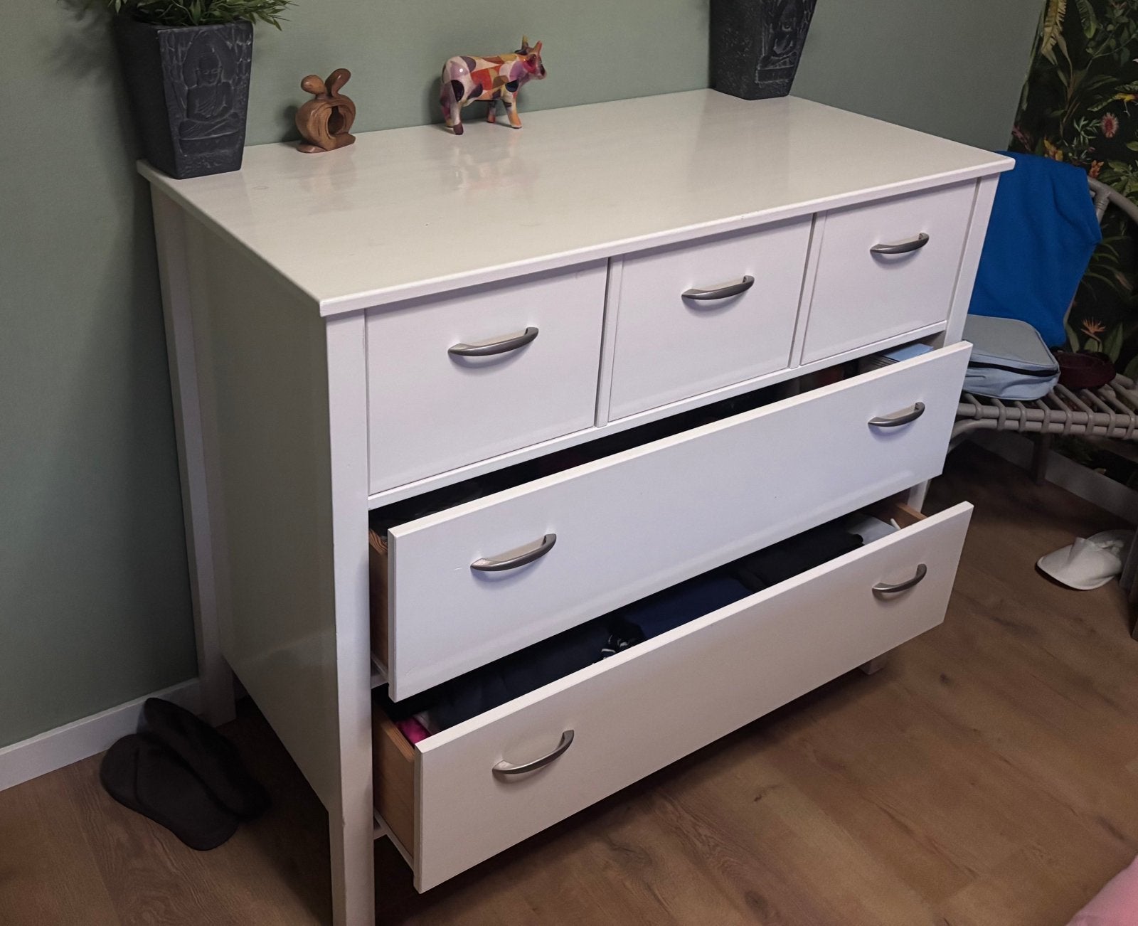 Wit houten commode, Huis en Inrichting, Ophalen, Gebruikt, 100 tot 150 cm, 3 of 4 laden