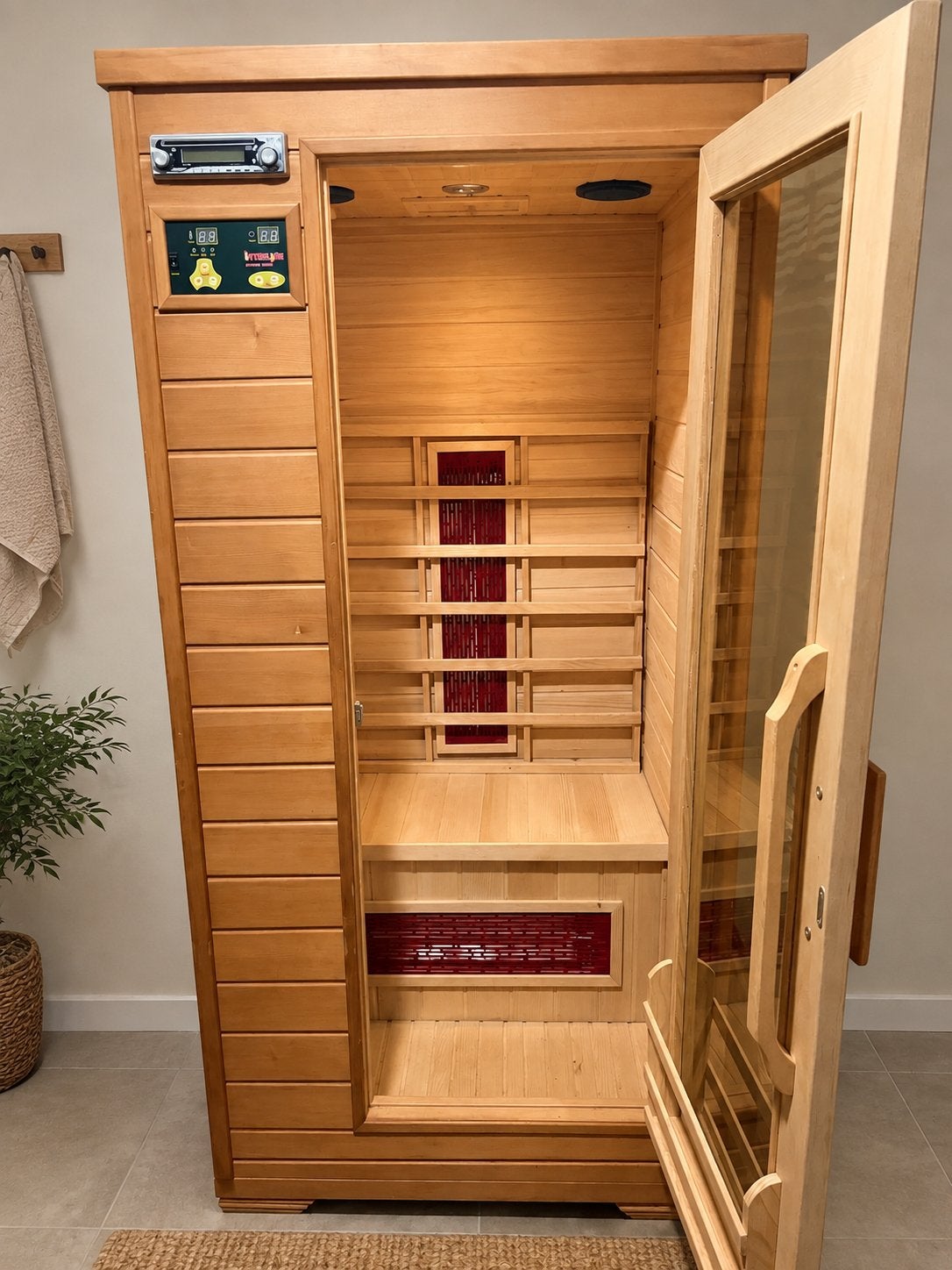 Compacte interline Infrarood Sauna NIEUWSTAAT met radio, Sport en Fitness, Ophalen of Verzenden, Zo goed als nieuw, Complete sauna