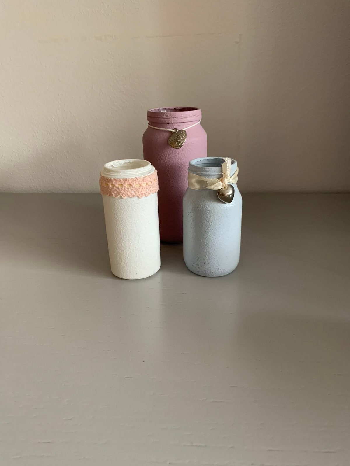 Setje van 3 zelfgemaakte vaasjes, Huis en Inrichting, Ophalen of Verzenden, Gebruikt, Glas