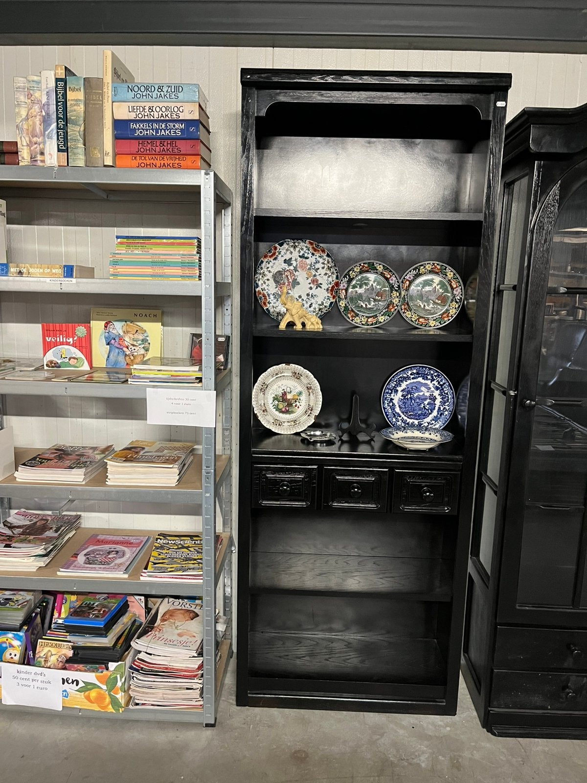 Boekenkast, zwart geschilderd met laden, Ophalen, Gebruikt, 200 cm of meer, Eikenhout