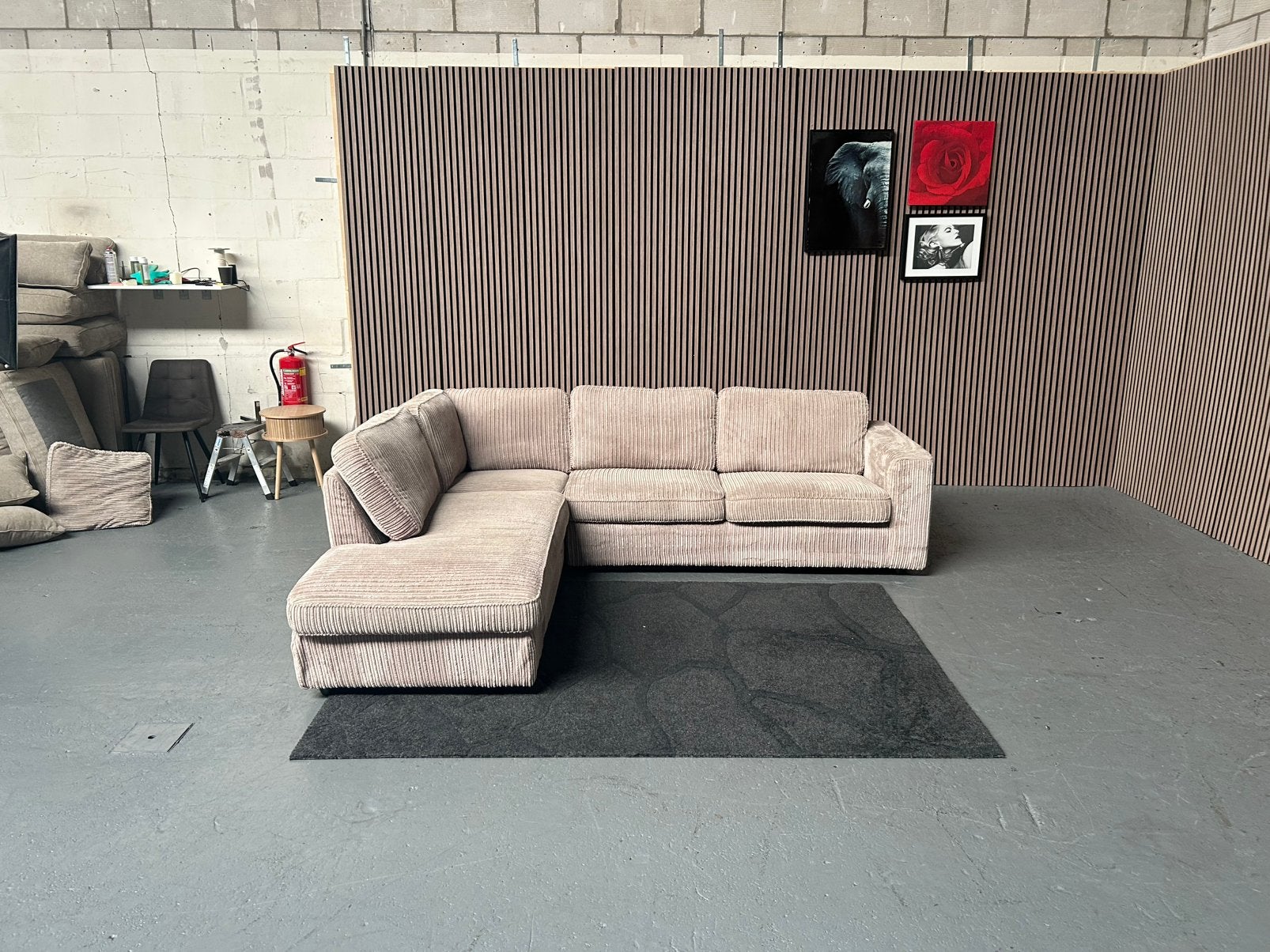 GRATIS LEVERING Hoekbank Ribstof Beige 270X225 GEREINIGD, 250 tot 300 cm, Hoekbank, Ophalen of Verzenden, Zo goed als nieuw