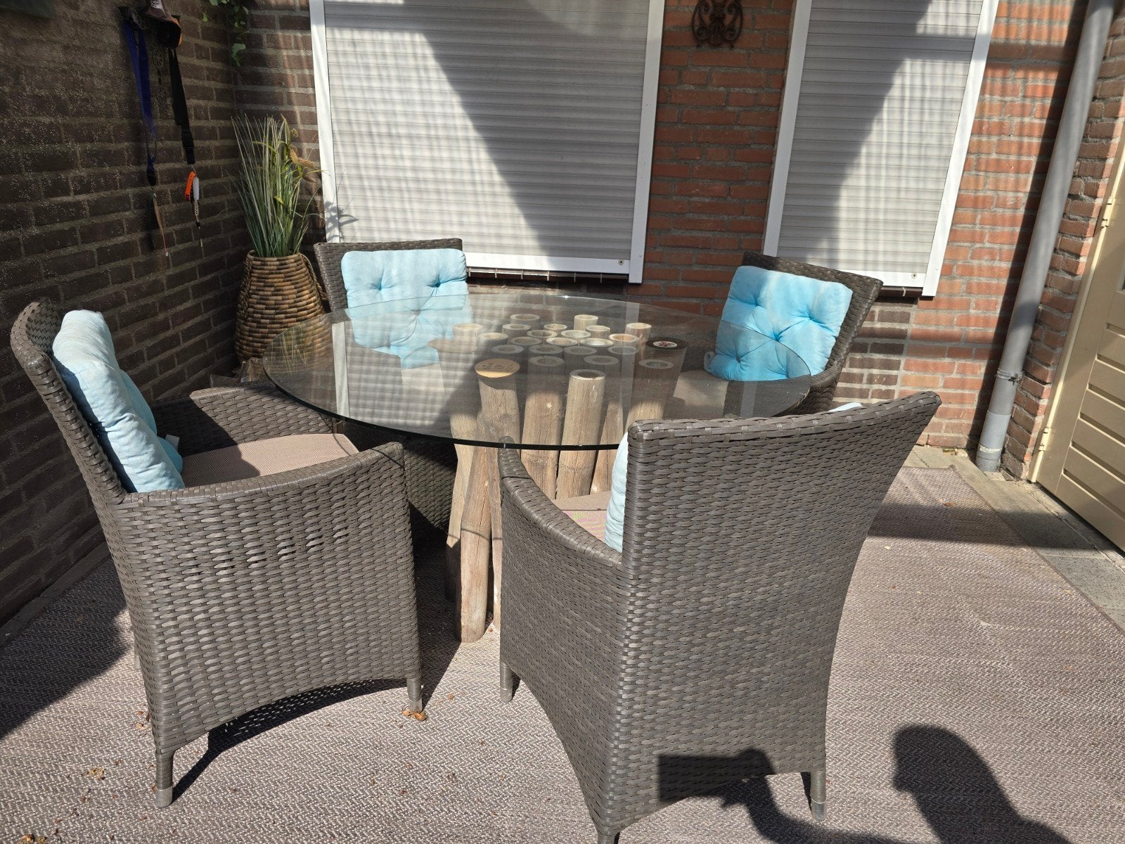 Zeer unieke tuinset bamboo  inclusief rotan stoelen, Ophalen, Gebruikt, Stoel