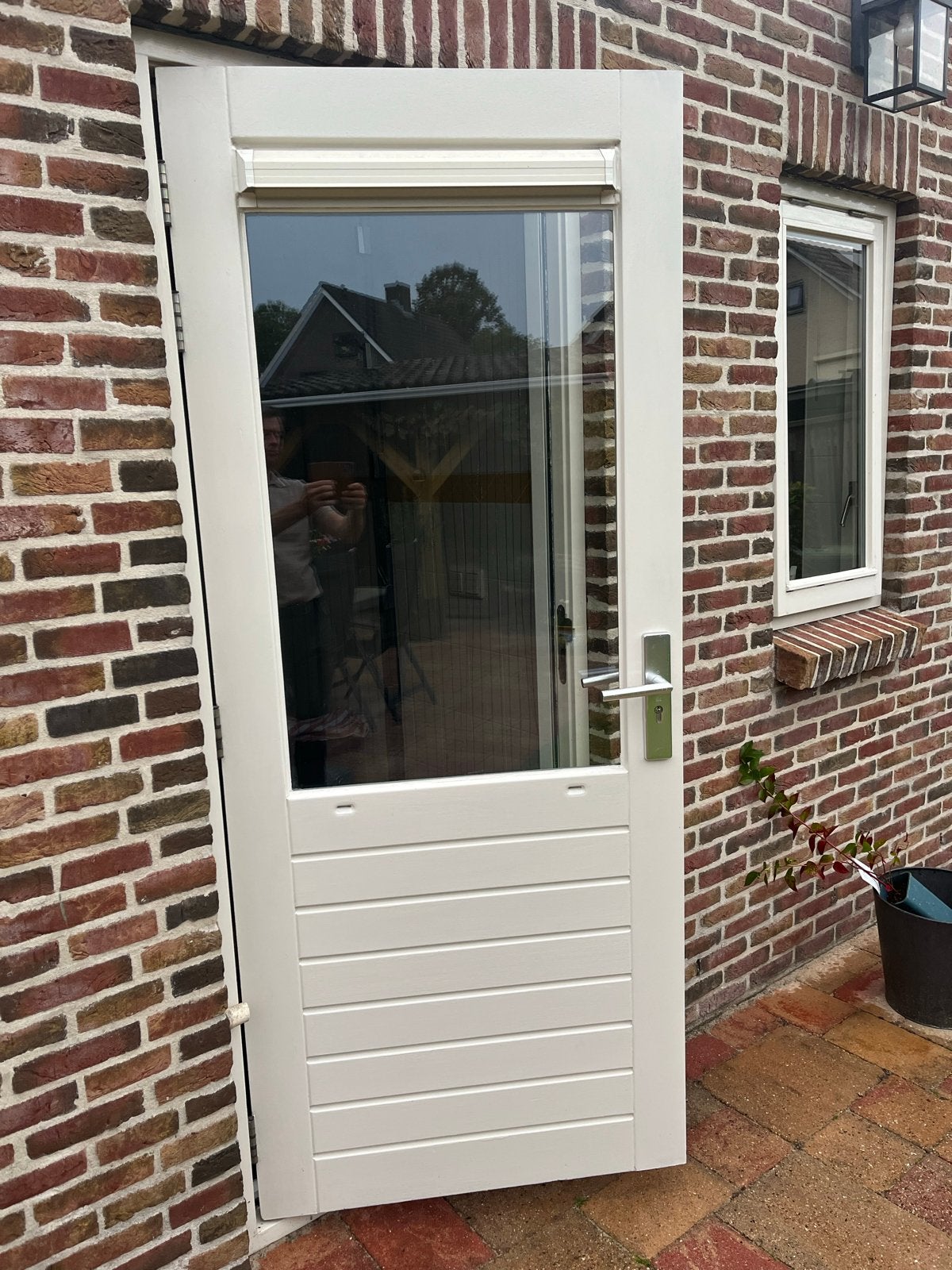Witte Buitendeur met Glas, Ophalen, 80 tot 100 cm, 200 tot 215 cm, Hout