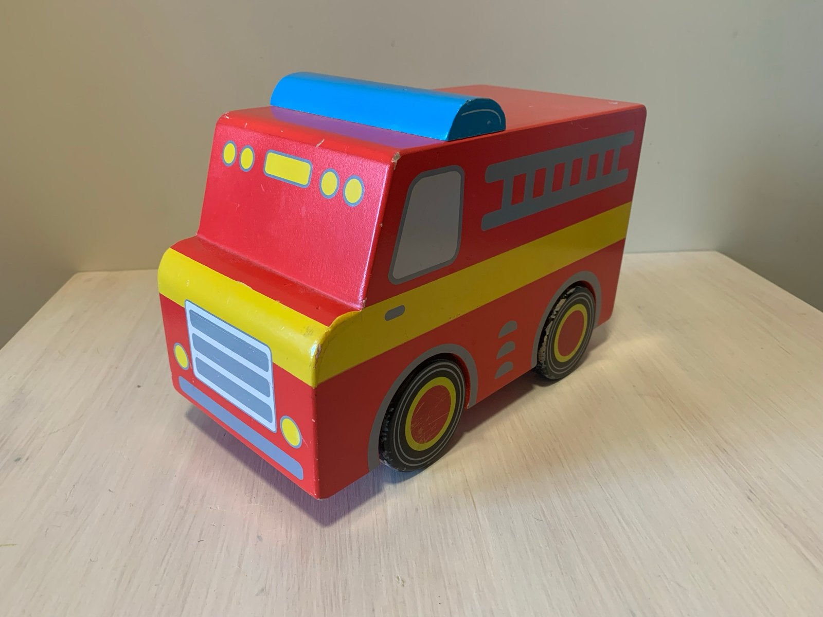 Vintage houten brandweerauto - Speelgoed, Kinderen en Baby's, Ophalen of Verzenden, Gebruikt