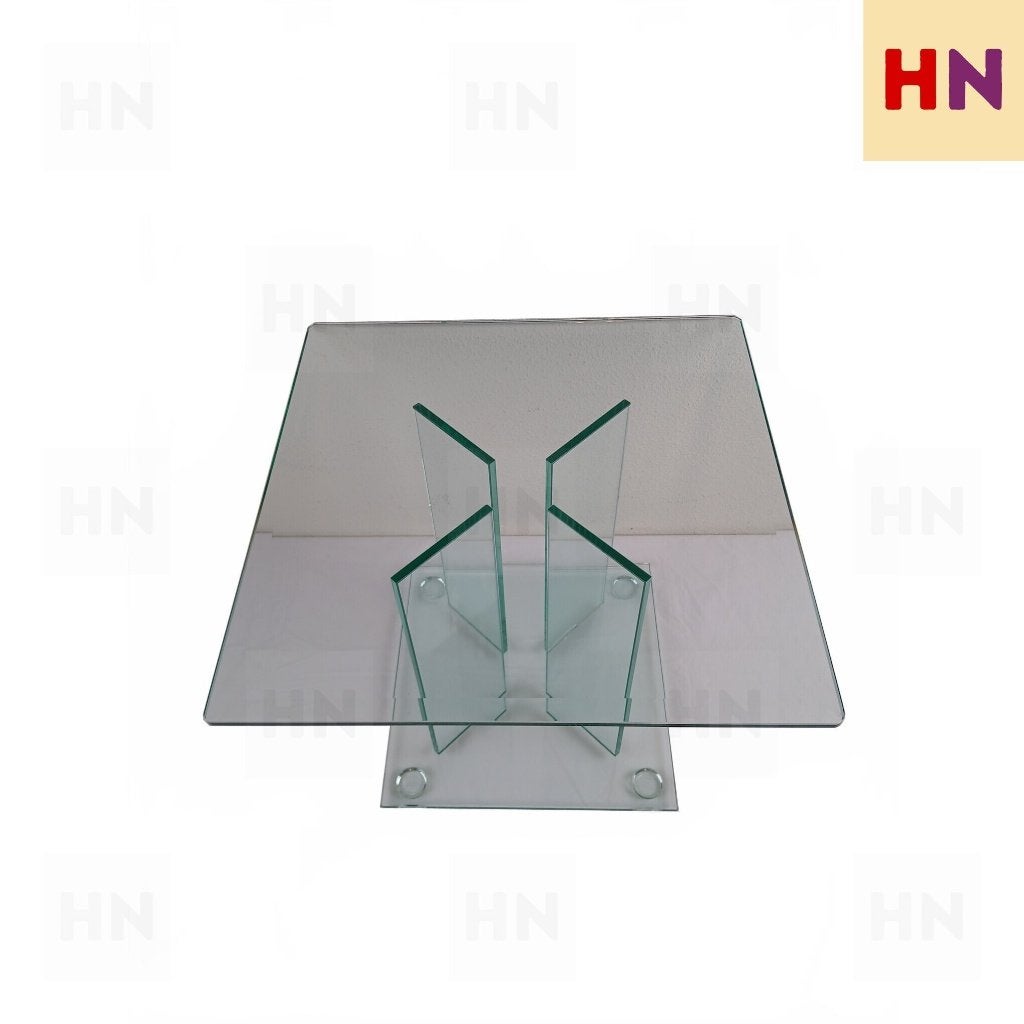 Postmodern 80s Glazen Bijzettafel (Stijl Leon Rosen/Ghyczy), Minder dan 55 cm, Vierkant, Post Modern / Minimal / Leon Rosen / Peter Ghyczy