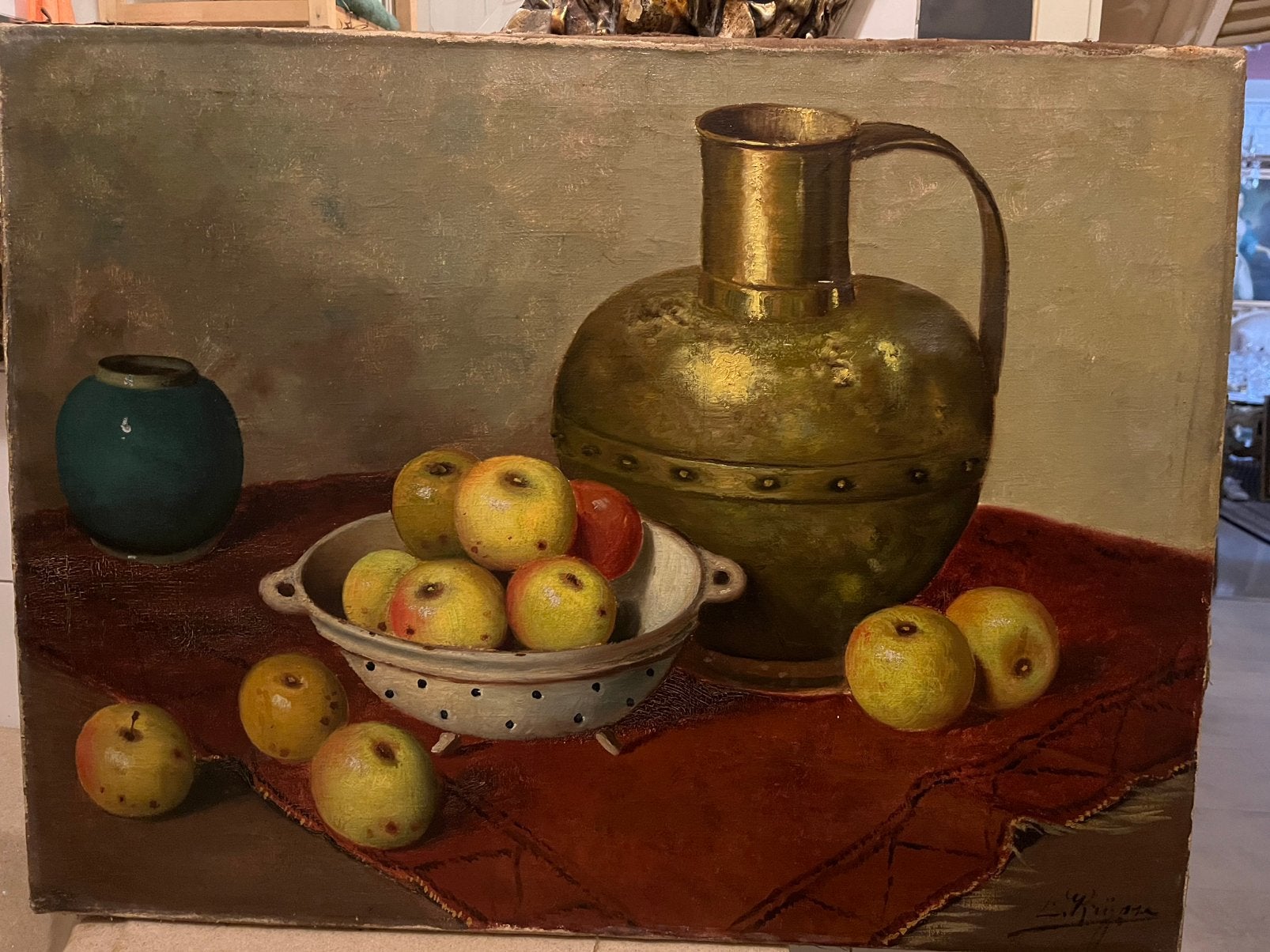 Antiek groot olieverf stilleven schilderij, Ophalen