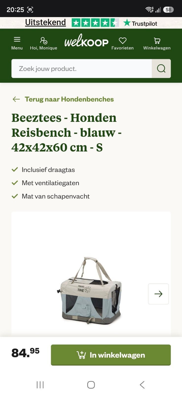Reisbench van Beeztees afmeting 42x42x60, Ophalen, Zo goed als nieuw