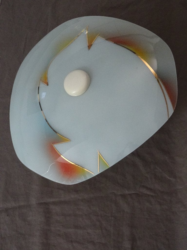 Vintage schaallamp plafondlamp jaren '50/'60 lamp melkglas, Ophalen, Jaren 50, Meerkleurig, E27 (groot)