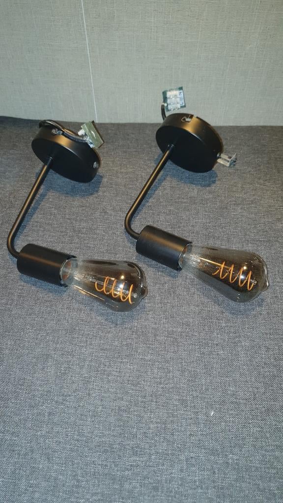 Moderne zwarte wandlampen met Edison LED-lampen (set van 2), Ophalen of Verzenden, Nieuw, Glas, Modern, Industrieel