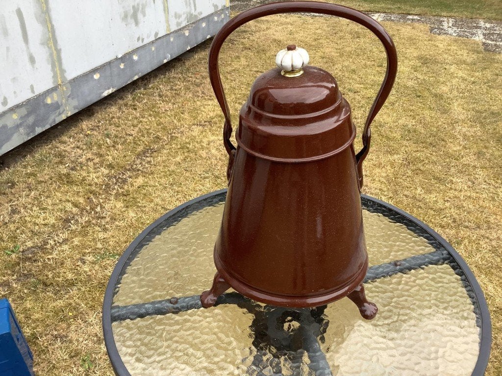 Antieke koperen waterketel, bruin geëmailleerd, Antiek en Kunst, Antiek | Koper en Brons, Ophalen of Verzenden, Koper