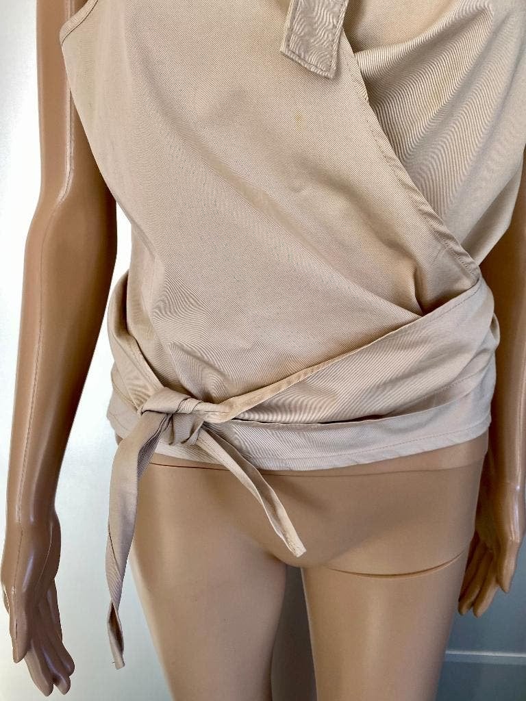 K156 Sarah Pacini mt. 36=S overslag blouse top vest beige, Sarah Pacini, Beige, Ophalen of Verzenden, Zo goed als nieuw
