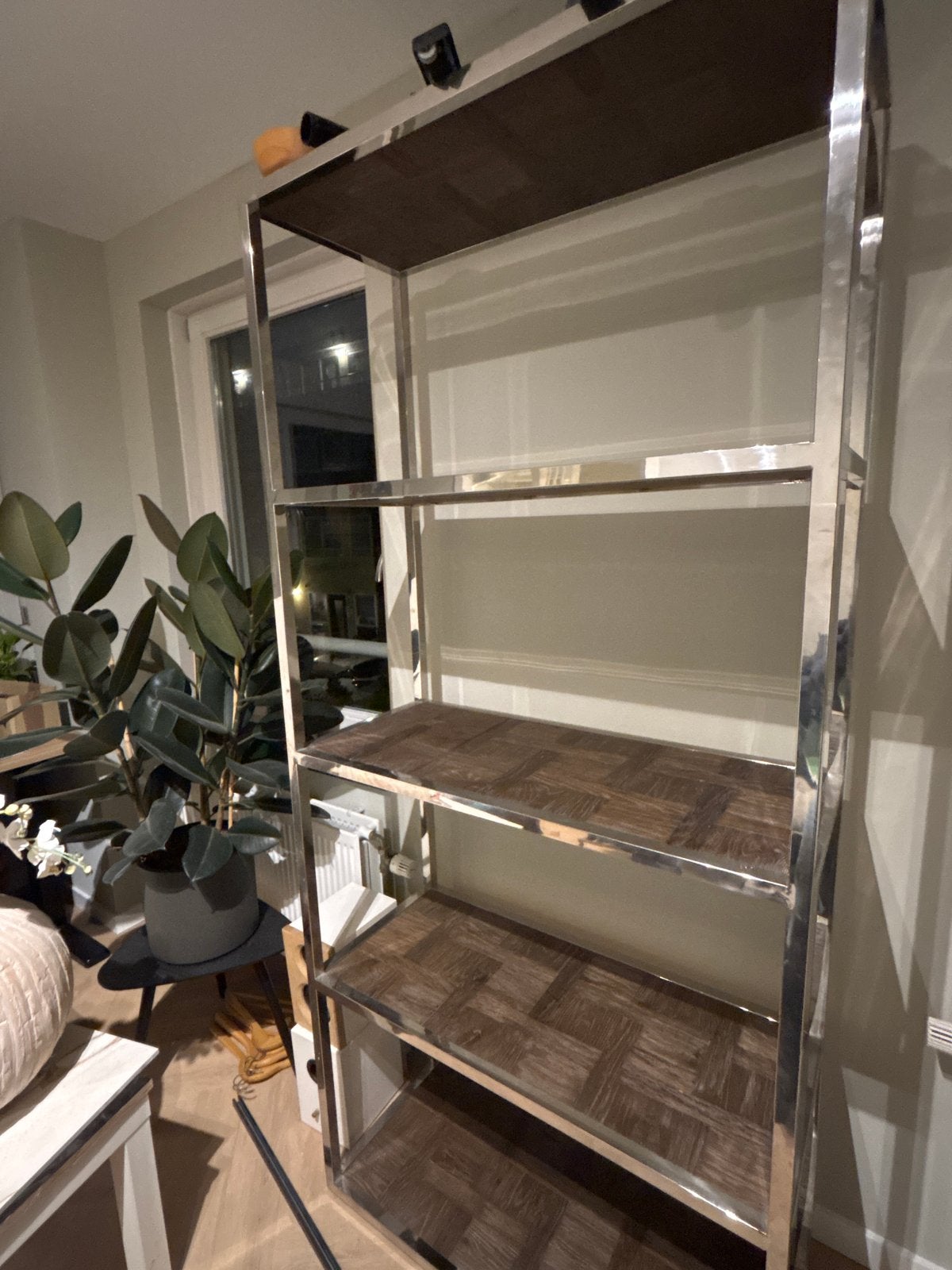 Stijlvolle riviera maison kast, Chrome Frame & Houten Plank, Huis en Inrichting, Ophalen, Met plank(en), 200 cm of meer, 50 tot 100 cm