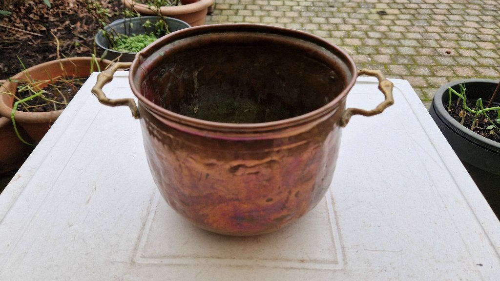 antieke koperen pot bloempot, Antiek en Kunst, Ophalen of Verzenden, Koper