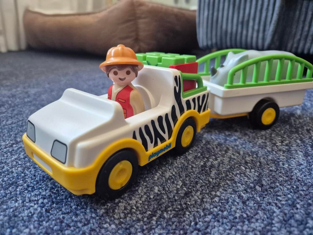 Playmobil 123 Safari Auto met Neushoorn - Zo goed als nieuw, Ophalen of Verzenden, Zo goed als nieuw