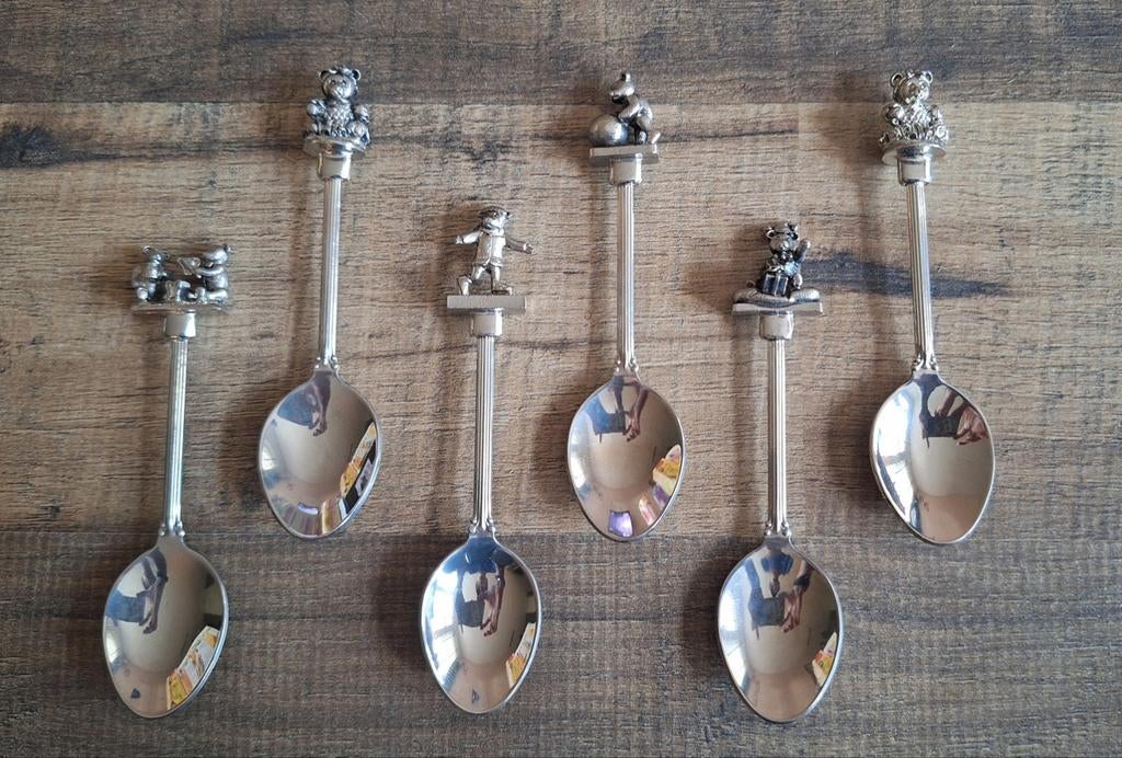Set van 6 silver plated lepeltjes met beren figuren, Ophalen of Verzenden