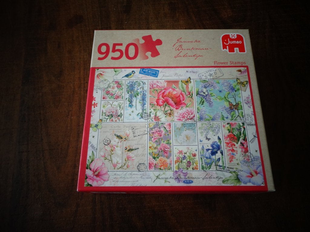 Janneke Brinkman puzzel 950 stuks, Flower stamps, compleet, Ophalen of Verzenden, 500 t/m 1500 stukjes, Zo goed als nieuw, Legpuzzel