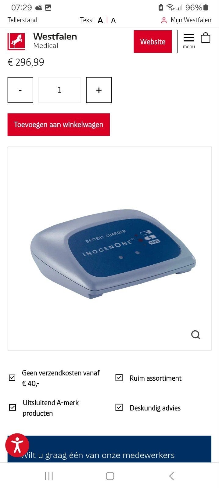 Inogen One G5/Rove 6 Accu 8 Cells met externe oplader, Ophalen of Verzenden