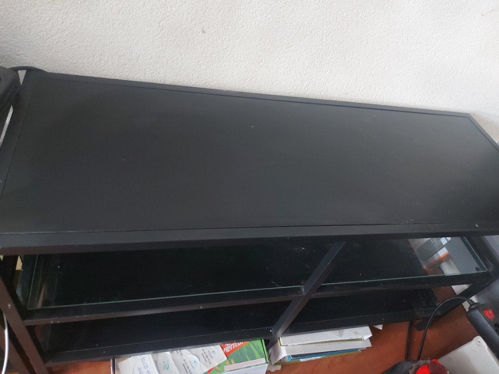 Tv meubel metaal met glas, Huis en Inrichting, Kasten | Televisiemeubels, Ophalen, 100 tot 150 cm, Zo goed als nieuw, Glas