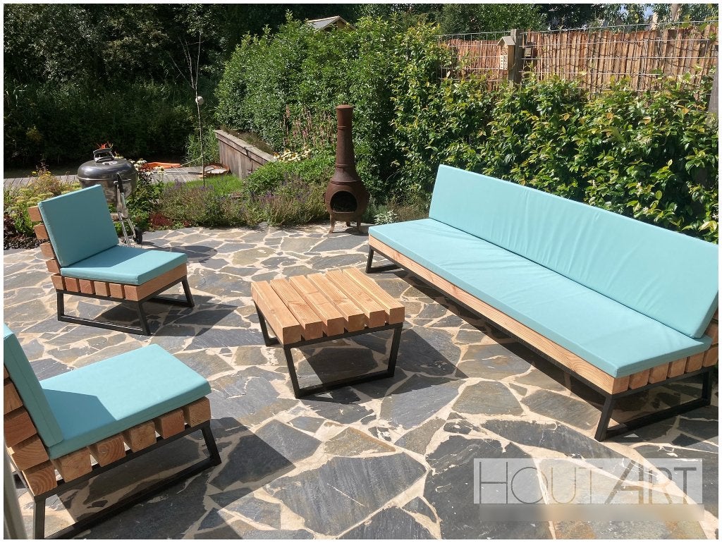Hocker Massive staal met douglas balken, Nieuw, 75 tot 100 cm, Ophalen of Verzenden, Minder dan 150 cm