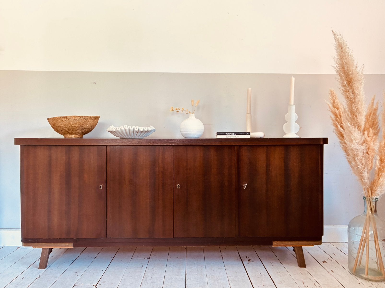 Vintage retro dressoir mid century tv meubel wastafel meubel, Ophalen, Gebruikt, 150 tot 200 cm, Vintage