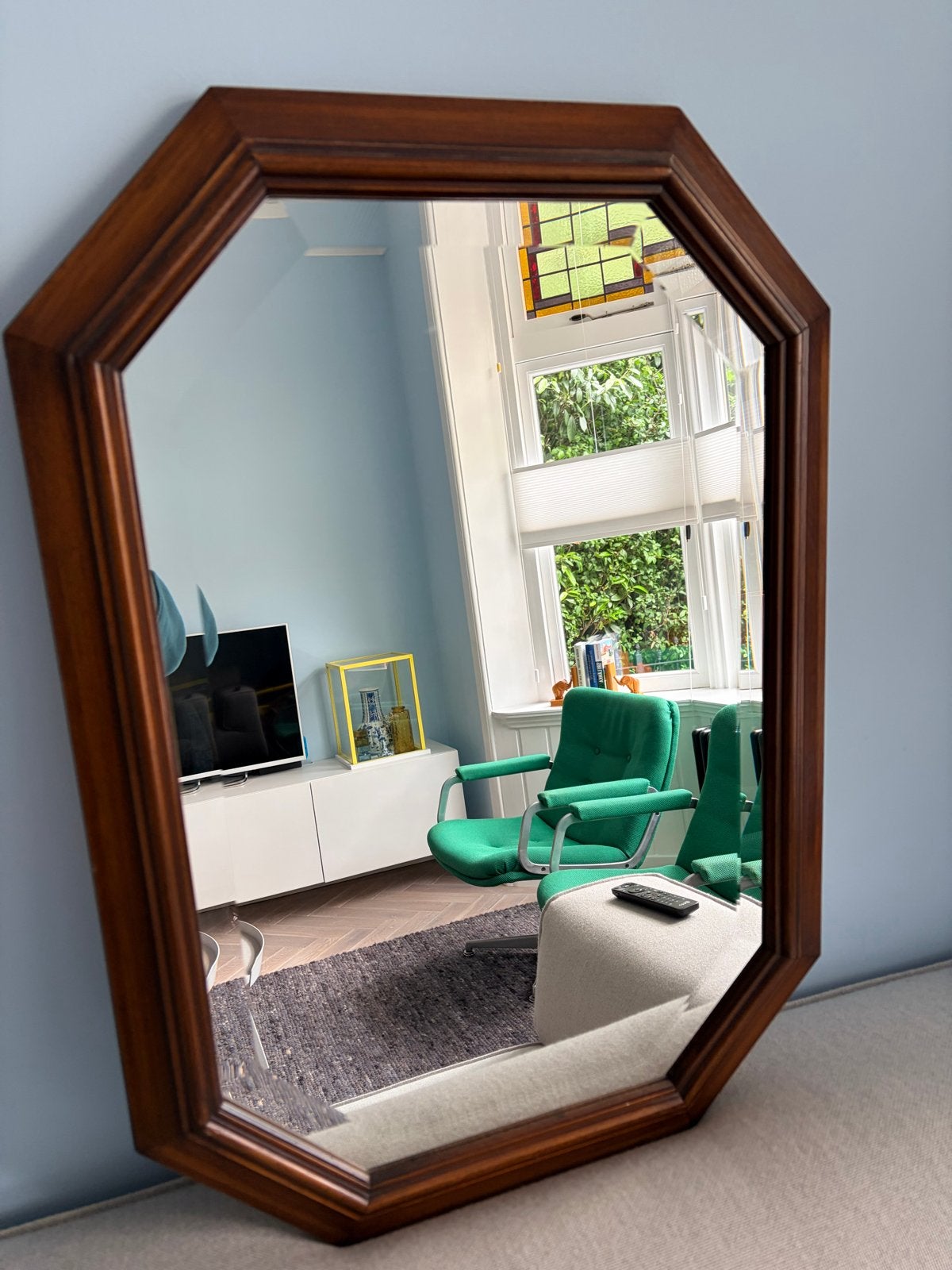 Vintage 8-hoekige spiegel met geslepen rand 70x50 cm, Ophalen, Zo goed als nieuw, Minder dan 100 cm, Overige vormen