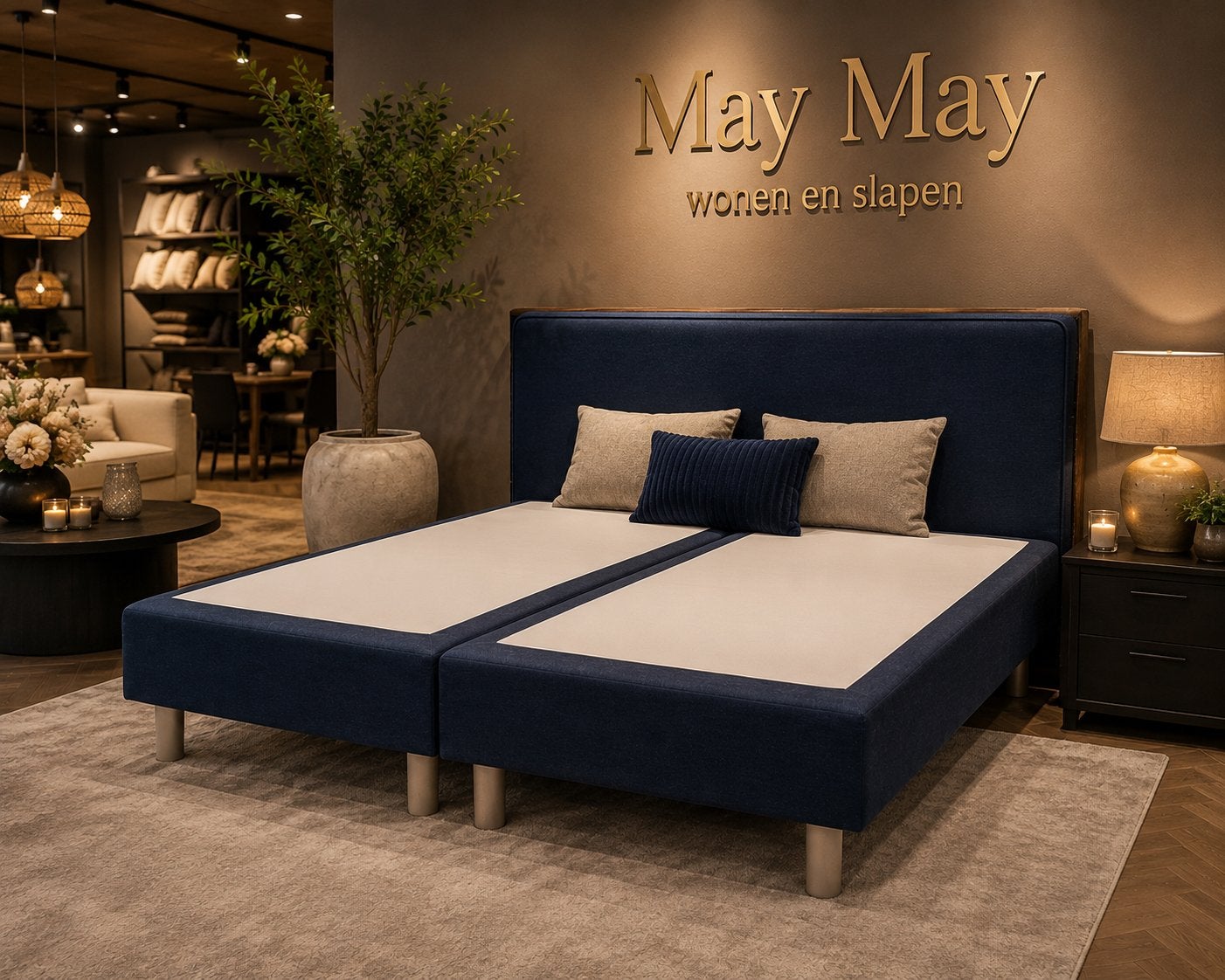 Boxspring 180x210 Blauw Zonder Matrassen €199,-