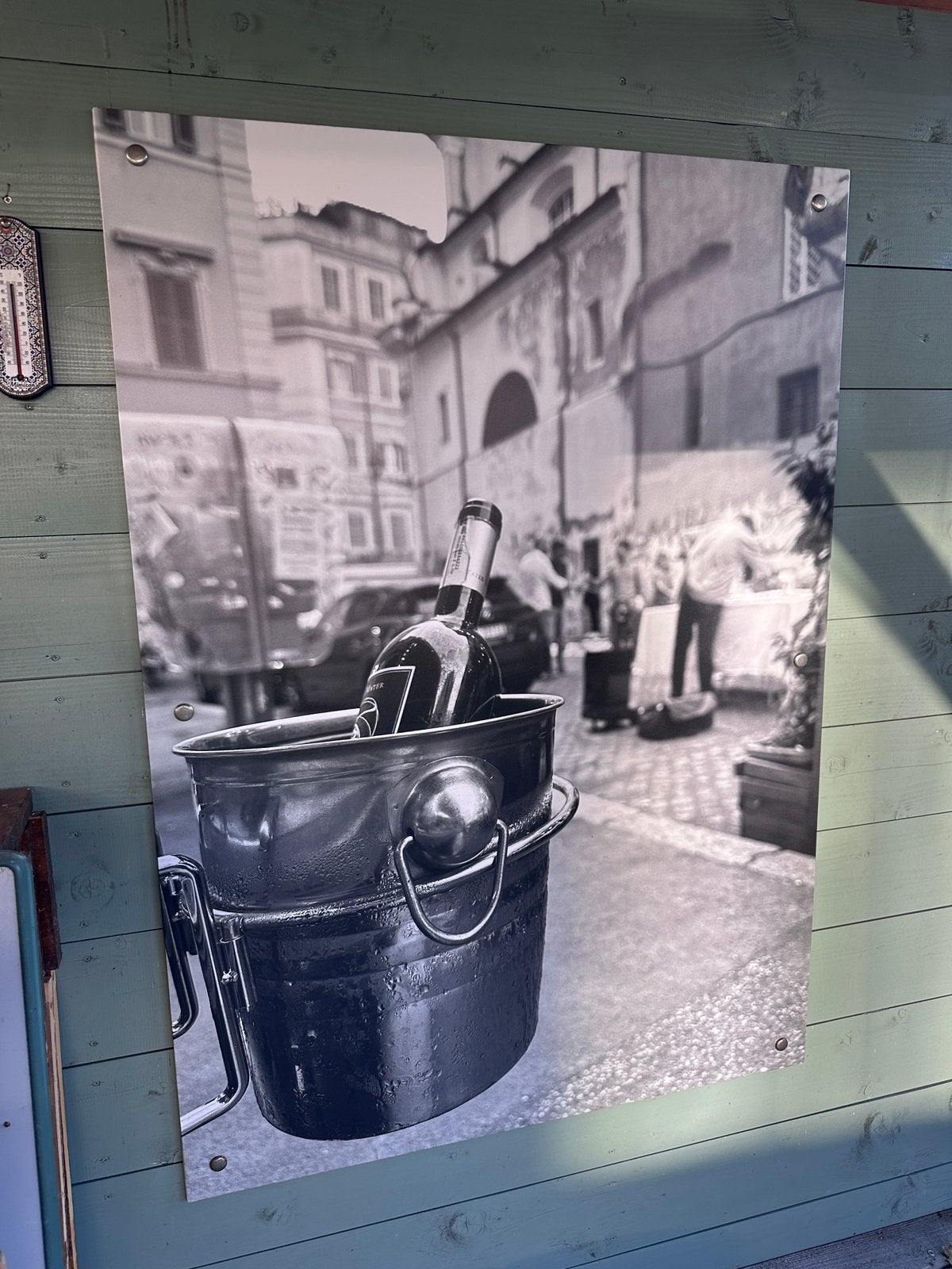 Grote zwart-wit wanddecoratie – Italiaanse sfeer – wijnfles, Ophalen, Zo goed als nieuw