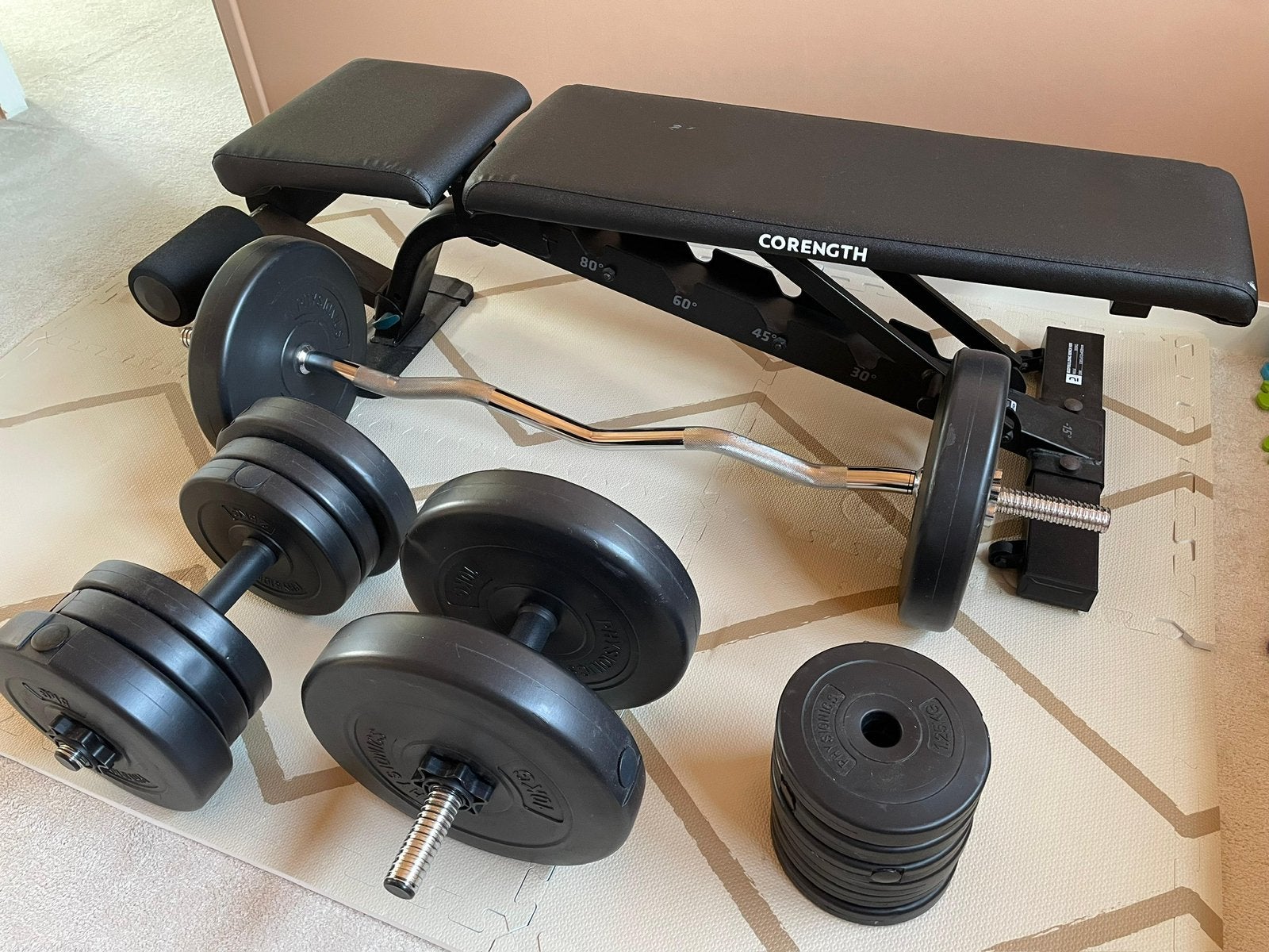Corength fitnessbank incl stang en gewichten, Sport en Fitness, Ophalen, Zo goed als nieuw, Fitnessbank