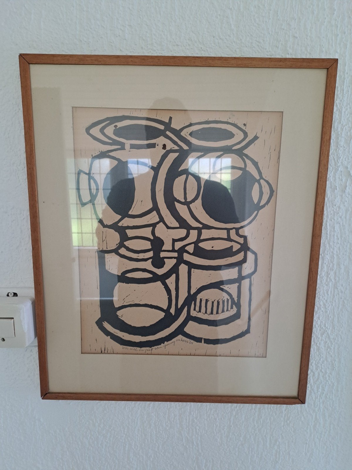 Vintage zeefdruk/ lino  'Voor  Will en Piet van Gouny en Har, Ophalen, Lithografie, Handgemaakt