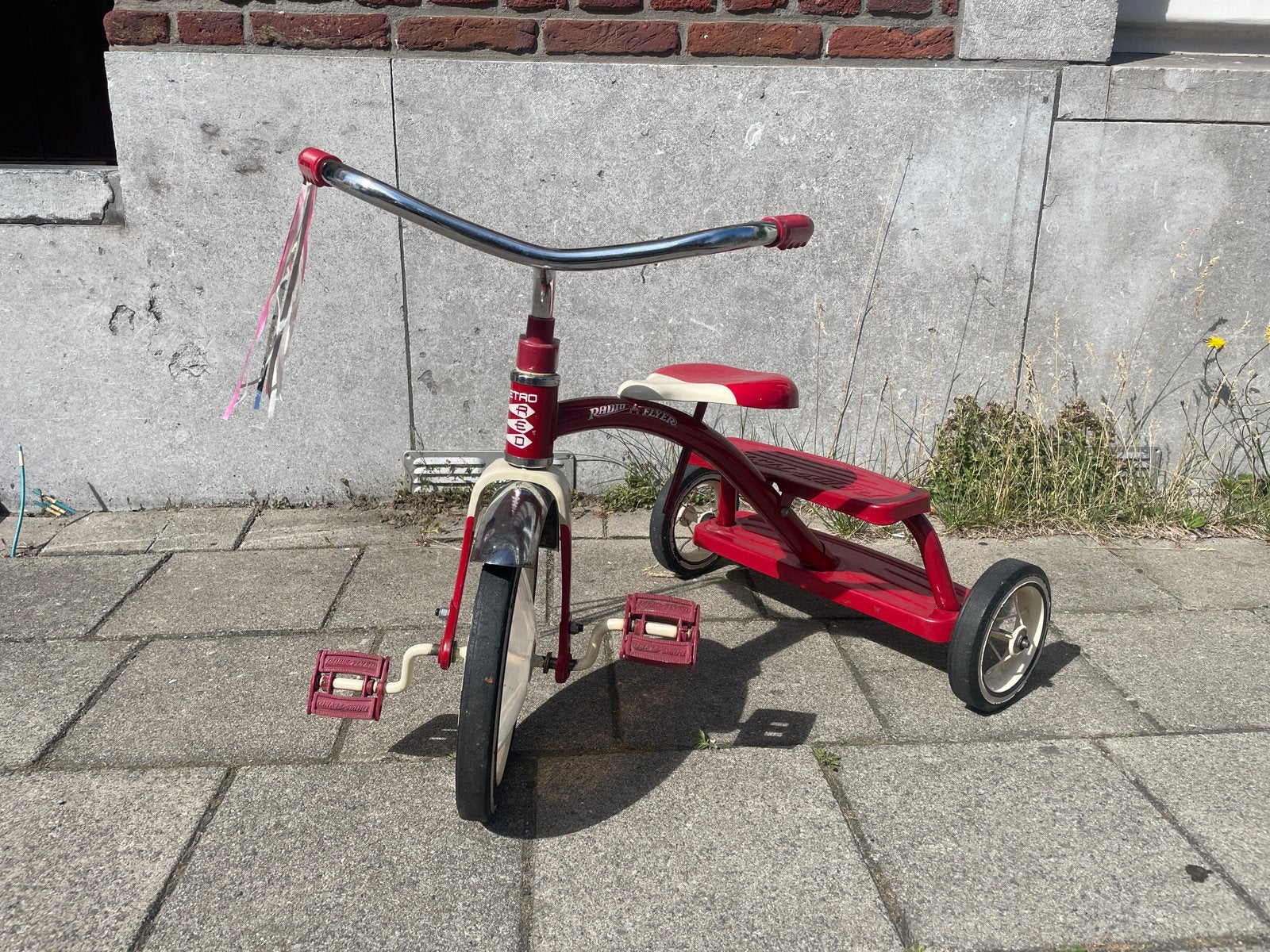 klassieke radio flyer dubbel deck driewieler, Ophalen, Gebruikt, Verstelbare zitting