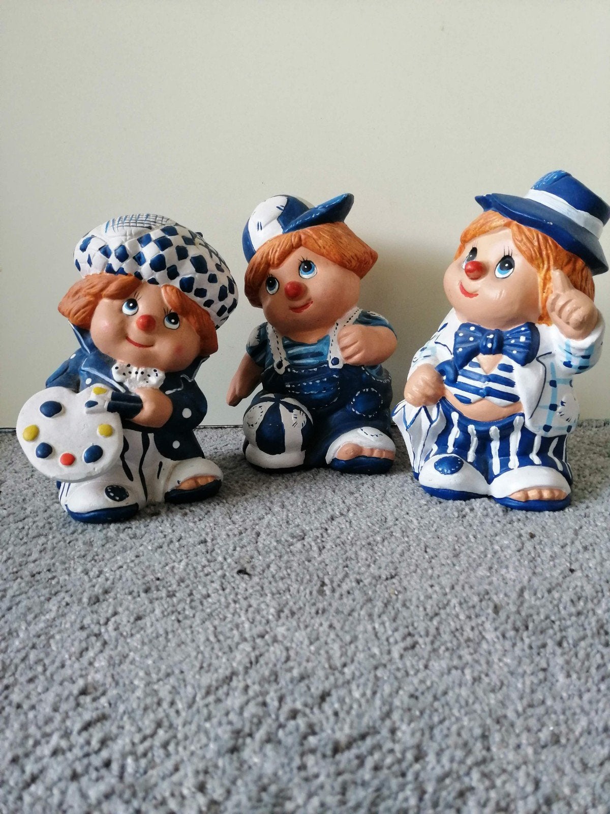 Set met 3 vrolijke clowns spaarpotten, Ophalen of Verzenden, Zo goed als nieuw, Steen, Aardewerk of Keramiek, Dier