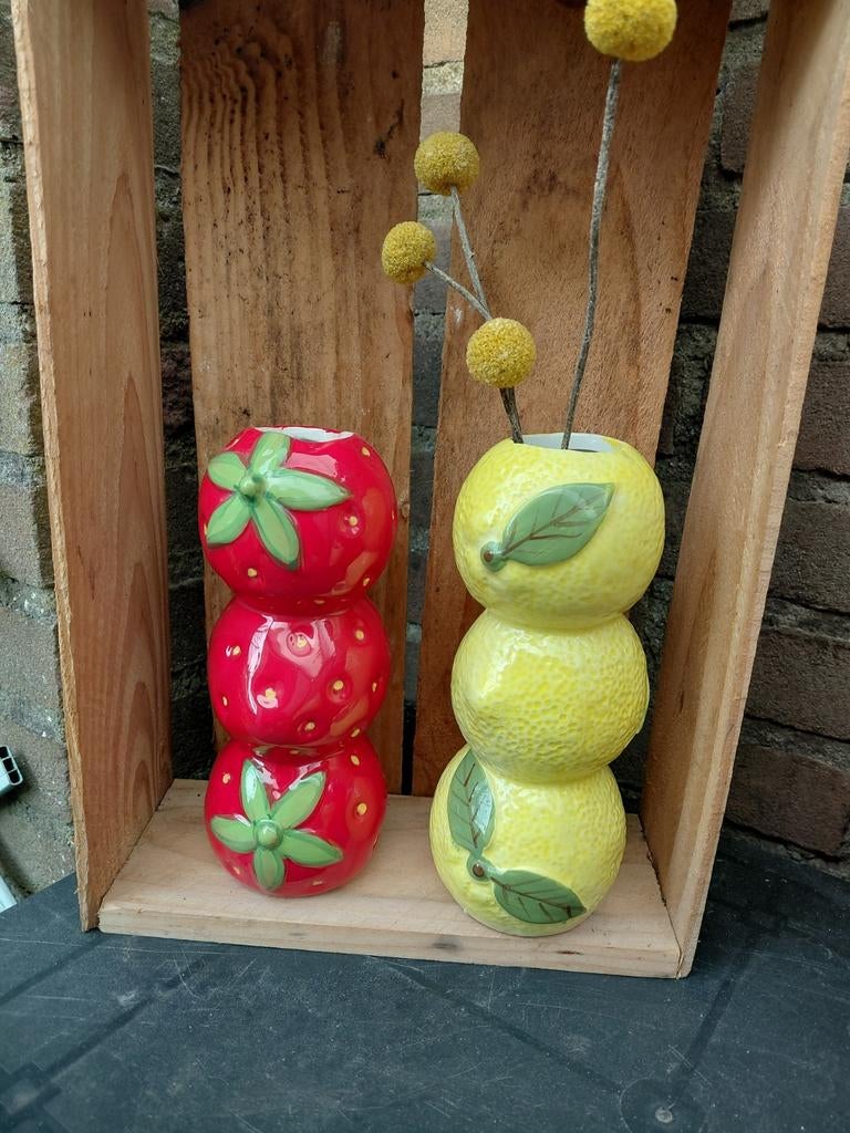 Bloemvaasjes Fruit: Aardbei en Citroen, Steen, Overige kleuren, Nieuw, Ophalen of Verzenden