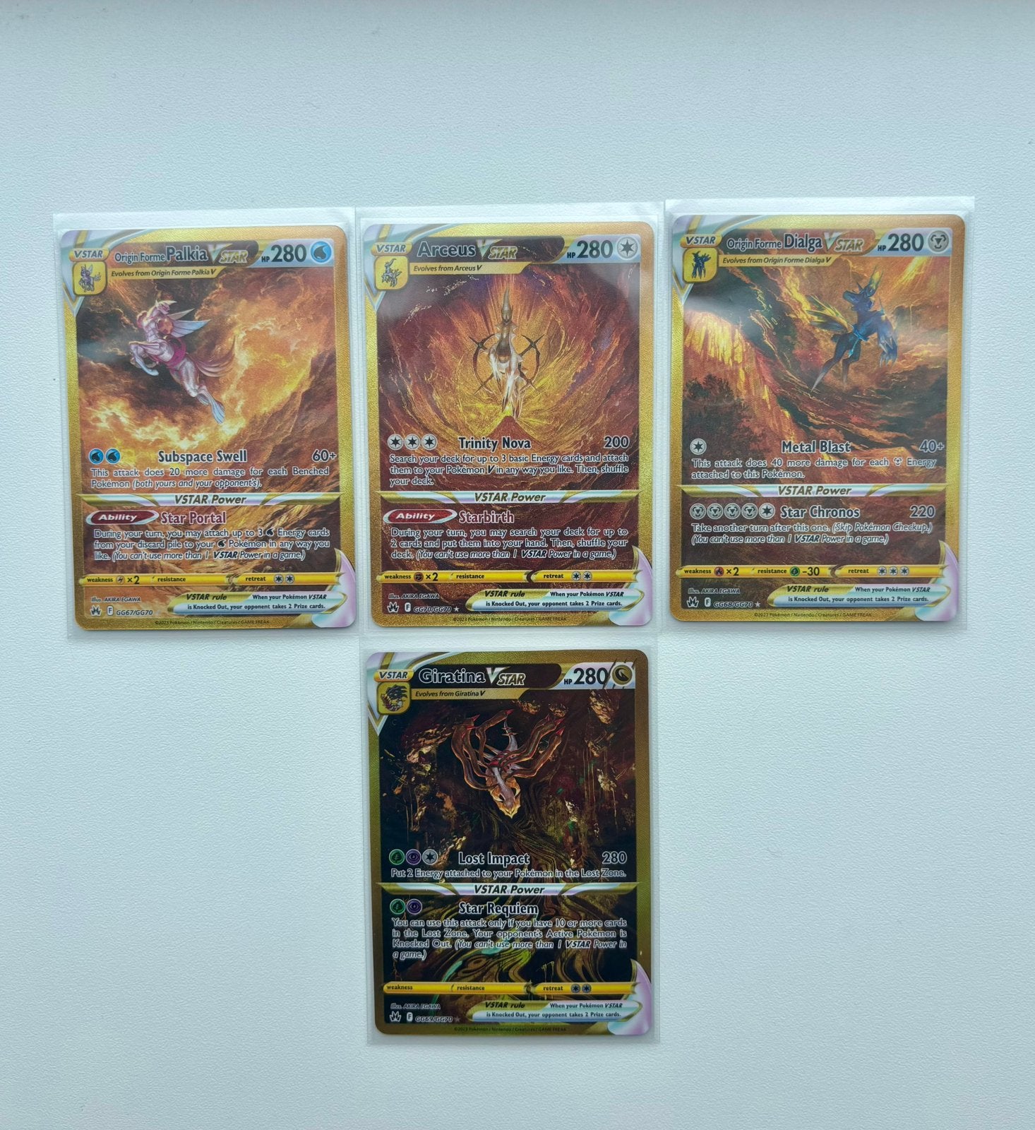 Pokemon Giratina, Arceus, Palkia & Dialga (Crown Zenith), Ophalen of Verzenden, Zo goed als nieuw, Meerdere kaarten